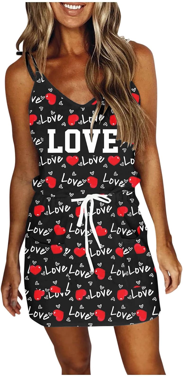 COOKDATESexy Dress, Newest Women's Fashion Casual V-Neck Sleeveless Strap Open Back Sexy Print Loose Dress