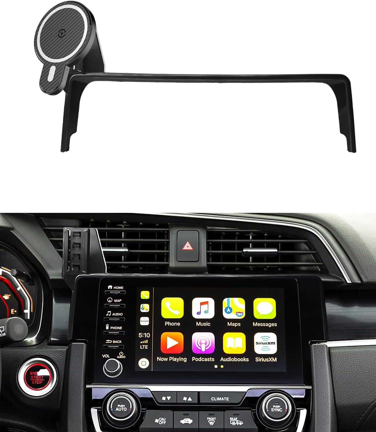 Car Phone Mount for Honda Civic 2016-2018 2019 2020 2021 Accessories 10th Gen Phone Holder Only for 7-inch Screen Magnetic 15W Fast Wireless Charger 360° Rotating Extension Rod Not Affect Screen/Vent