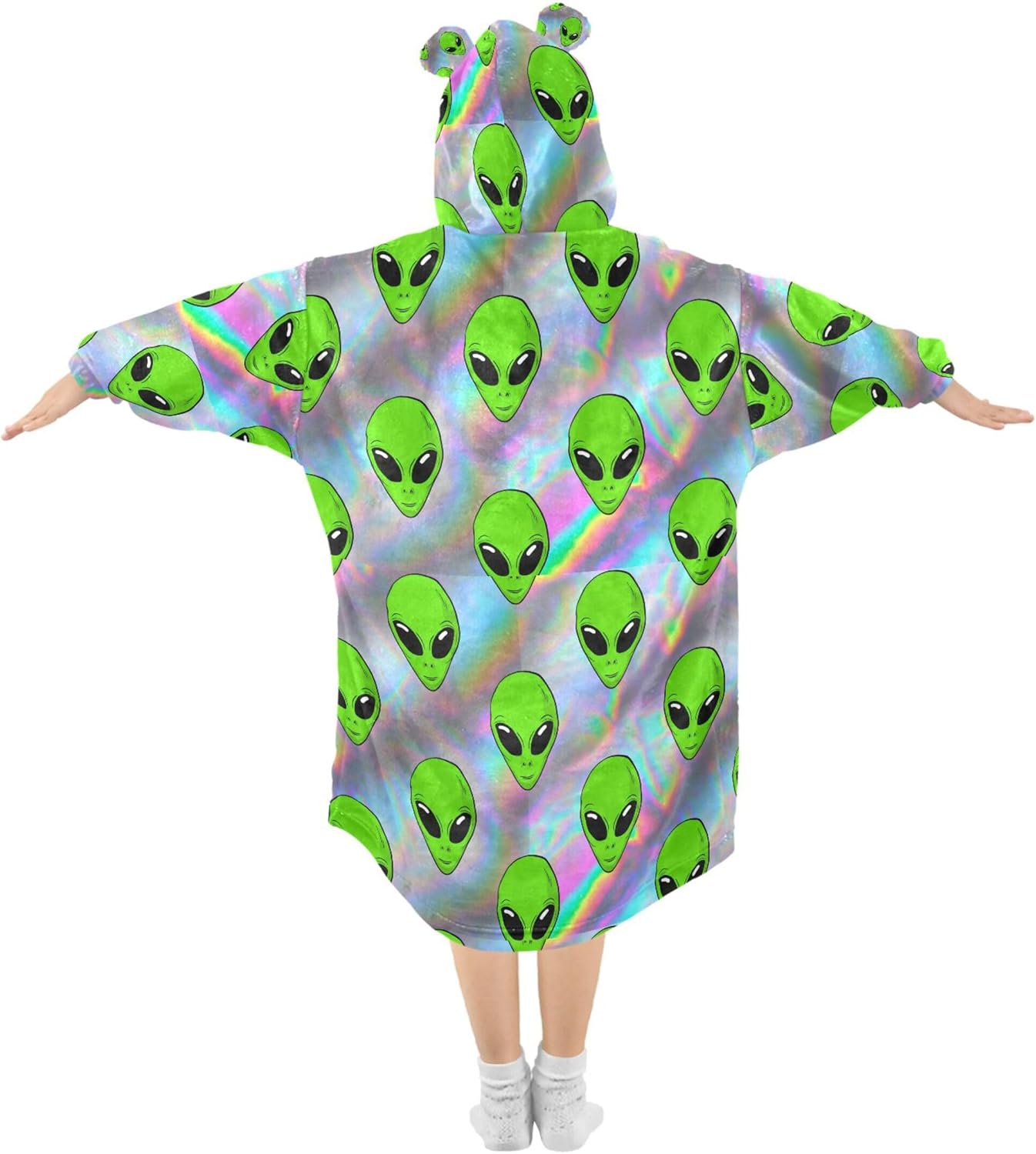 Cute Alien Ufo Kids Wearable Blanket Hoodie with Pocket and Sleeves for Toddlers, Cute Hoodies Girls Boys B0404019