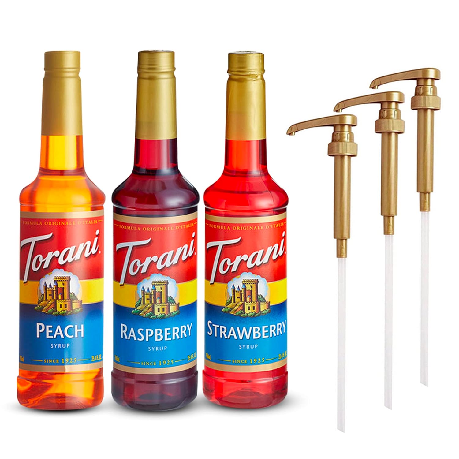 Torani Syrups 25.4Oz 3 Pack Fruit Bundle Strawberry, Peach, & Raspberry Syrup For