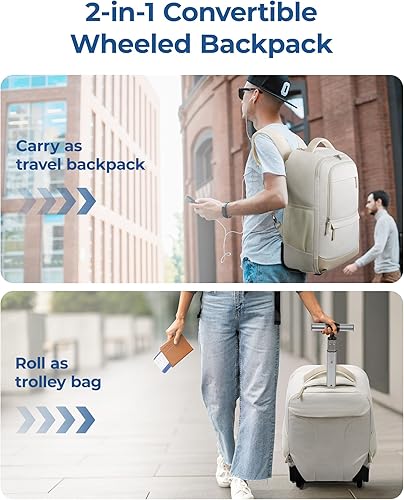 Miniatura 2 de BAGSAMRT Mochila con ruedas para laptop, mochila de viaje para hombre, Beige, Mochilas de mochila