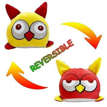 ANITA CORPORATION Reversible Owl Plush Stuffed Plush Soft Toy for Baby Girl Kids Boys - 25 cm, Red and Yellow, 1 Pieces