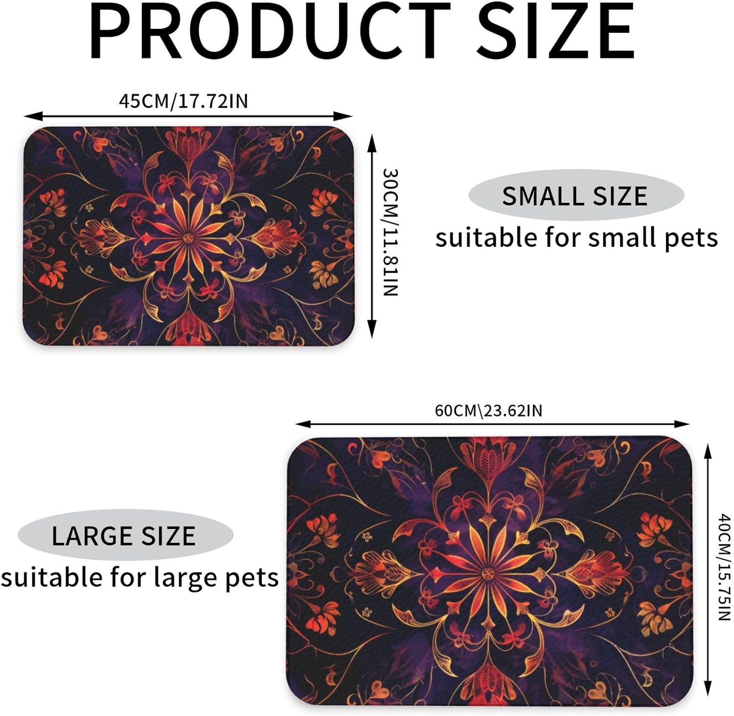 Colorful Mandala Pattern Leather Absorbent Pet Feeding Mat Non-Slip for Dogs Cats 40x60cm
