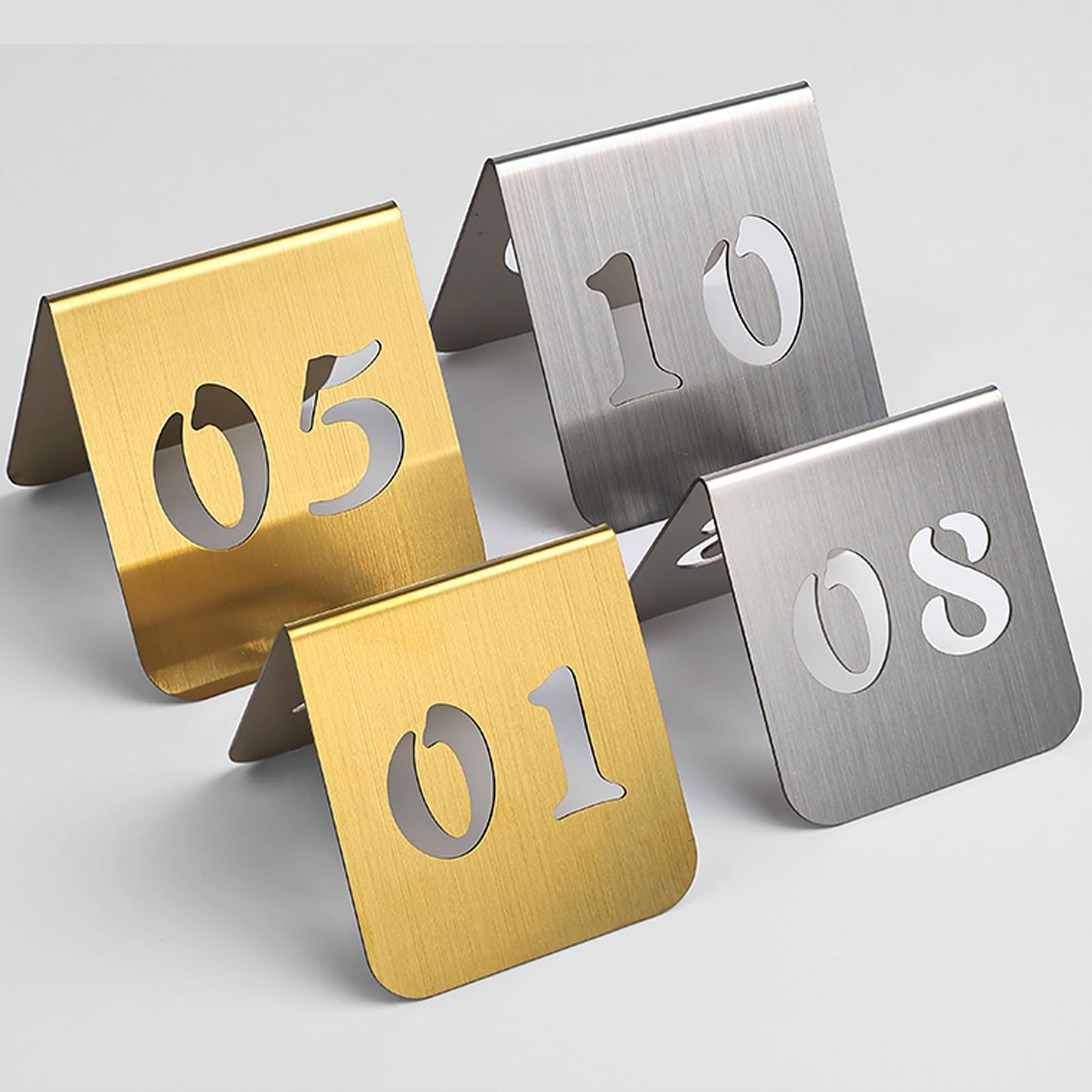 Tarjetas de números de mesa, estilo tienda de campaña de acero inoxidable, doble cara para bodas, restaurantes, cafeterías, conferencias, conferencias, diseño apilable