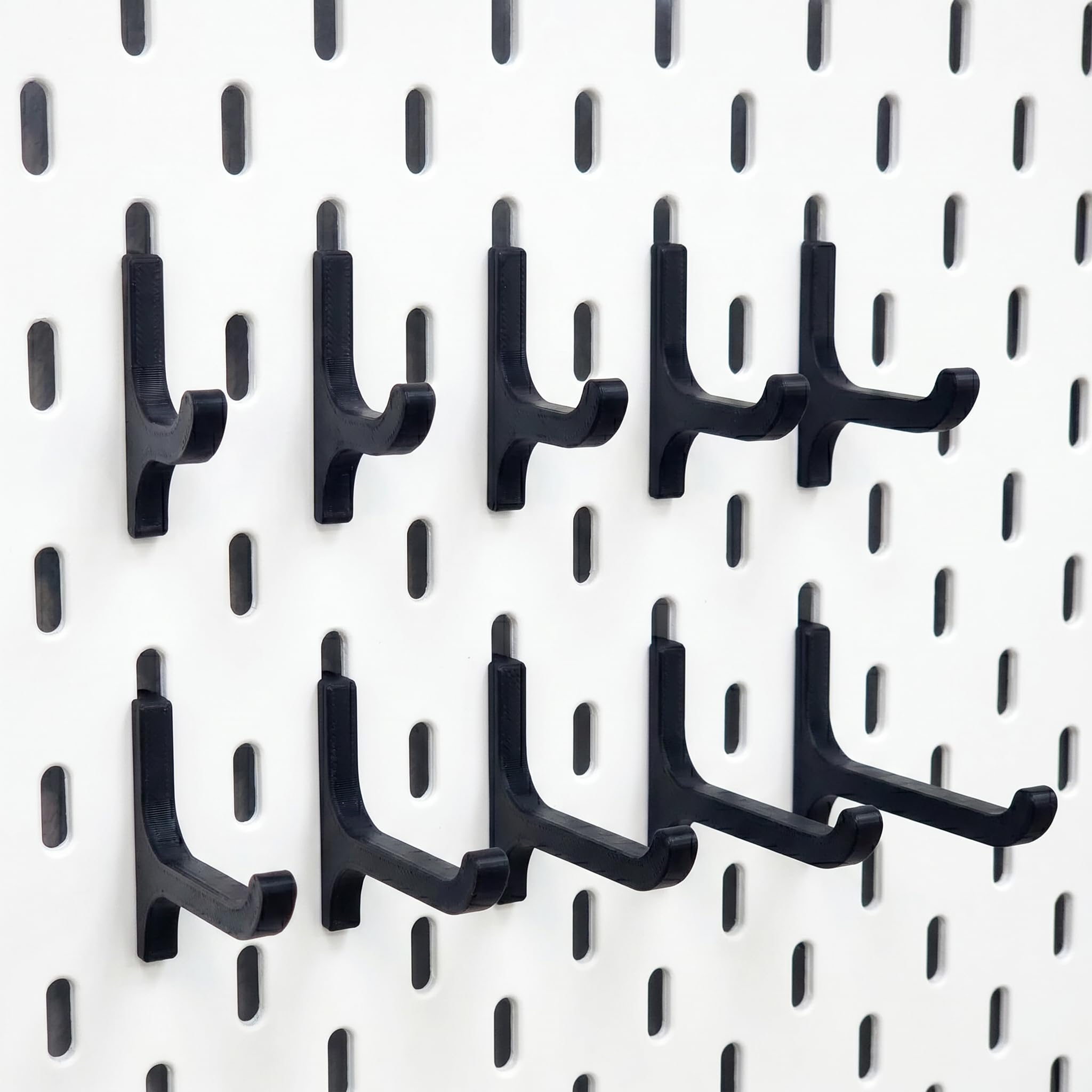 Akrinity Pegboard Hooks Set of 10 (Fits SKADIS Pegboard) – Multi-Size Hooks for Wall Organizer | Heavy Duty Pegboard Accessories for Tools, Kitchen & Workspace (Black)-image-8