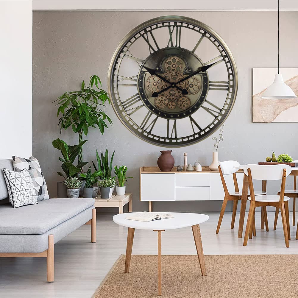 Steampunk Klok Lafocuse Vintage Steampunk Wandklok Met Bewegende Tandwielen - Bruin, 51 Cm, Industriële Stijl Voor Woonkamer Of Keuken Bewegende Tandwielen Wandklok