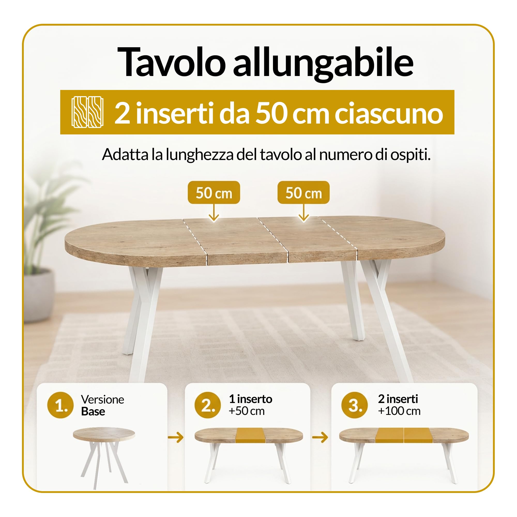 Tavolo da Pranzo Tavolo Rotondo Allungabile - Tavolo Sala da Pranzo Allungabile e Cucina - Piano in laminato da 36 mm - Gambe Solide - Diametro da 90 cm - Marmo - Collezione Ovo