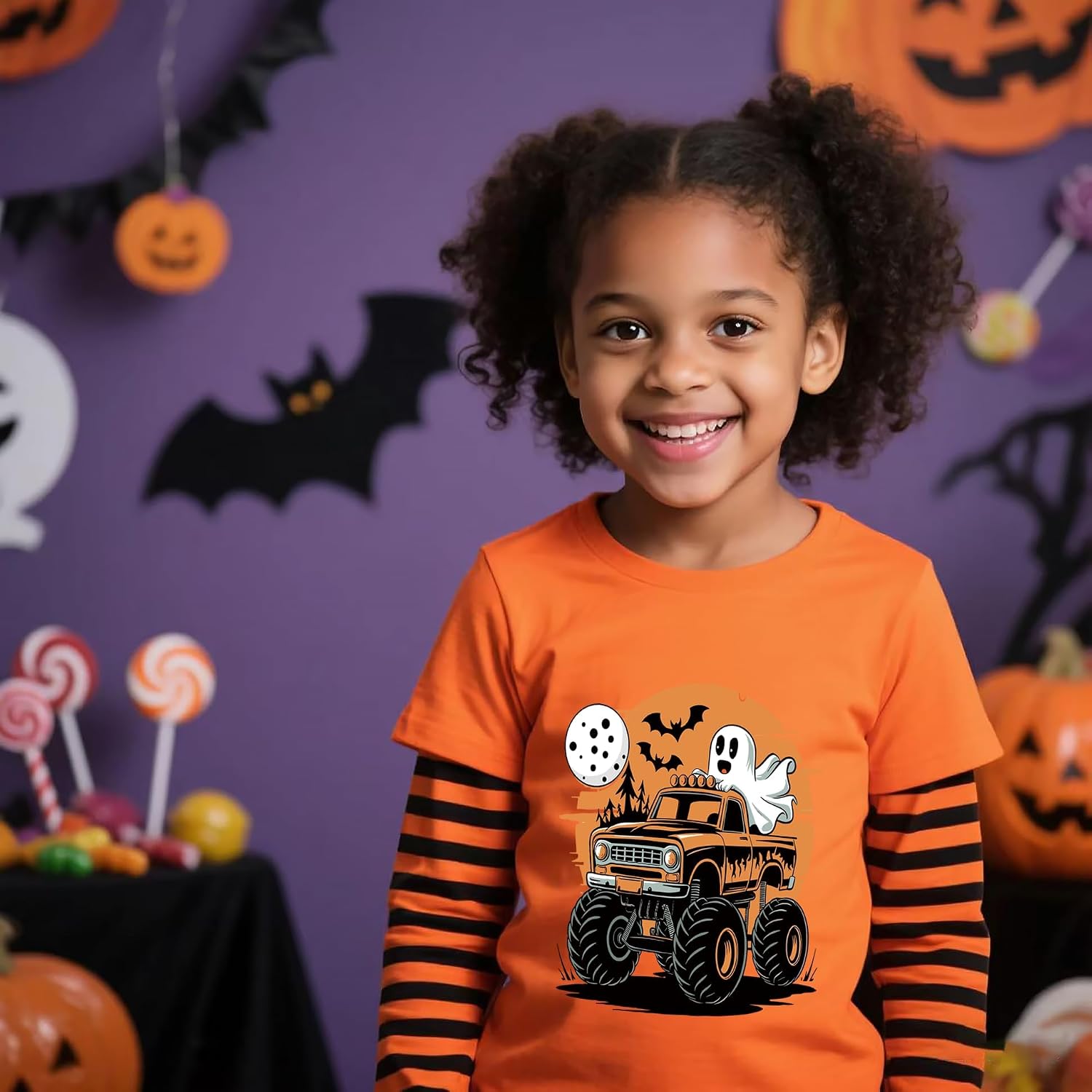 Kids Halloween Shirt Boys Girls Pumpkin Face Skeleton Ghost T-Shirt Glow in The Dark Long Sleeve Cotton Crewneck Tee