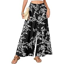 Palazzo Long Pants for Women Dressy Casual Wide Leg Slacks Elastic Waist Outfits Flowy Pants with Pockets