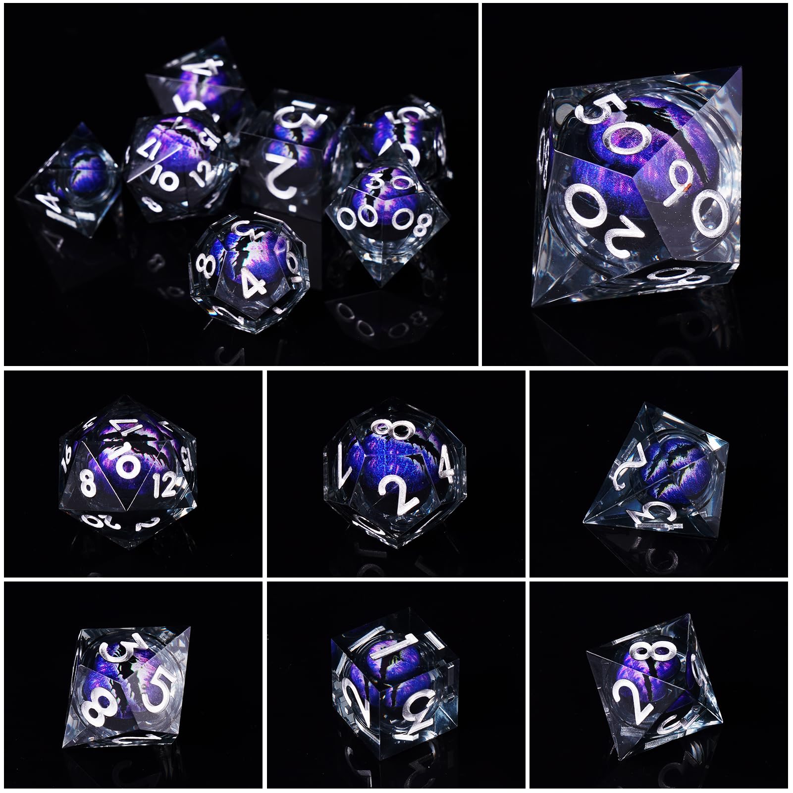 ORUZA 7 PCS Dragon Eye DND Dice Liquid Core D&D Dice Resin Sharp Edge Polyhedral D&D Dice Set for Dungeons and Dragons Role Playing Die D20 D12 D10 D8 D6 D4 D% - Image 4