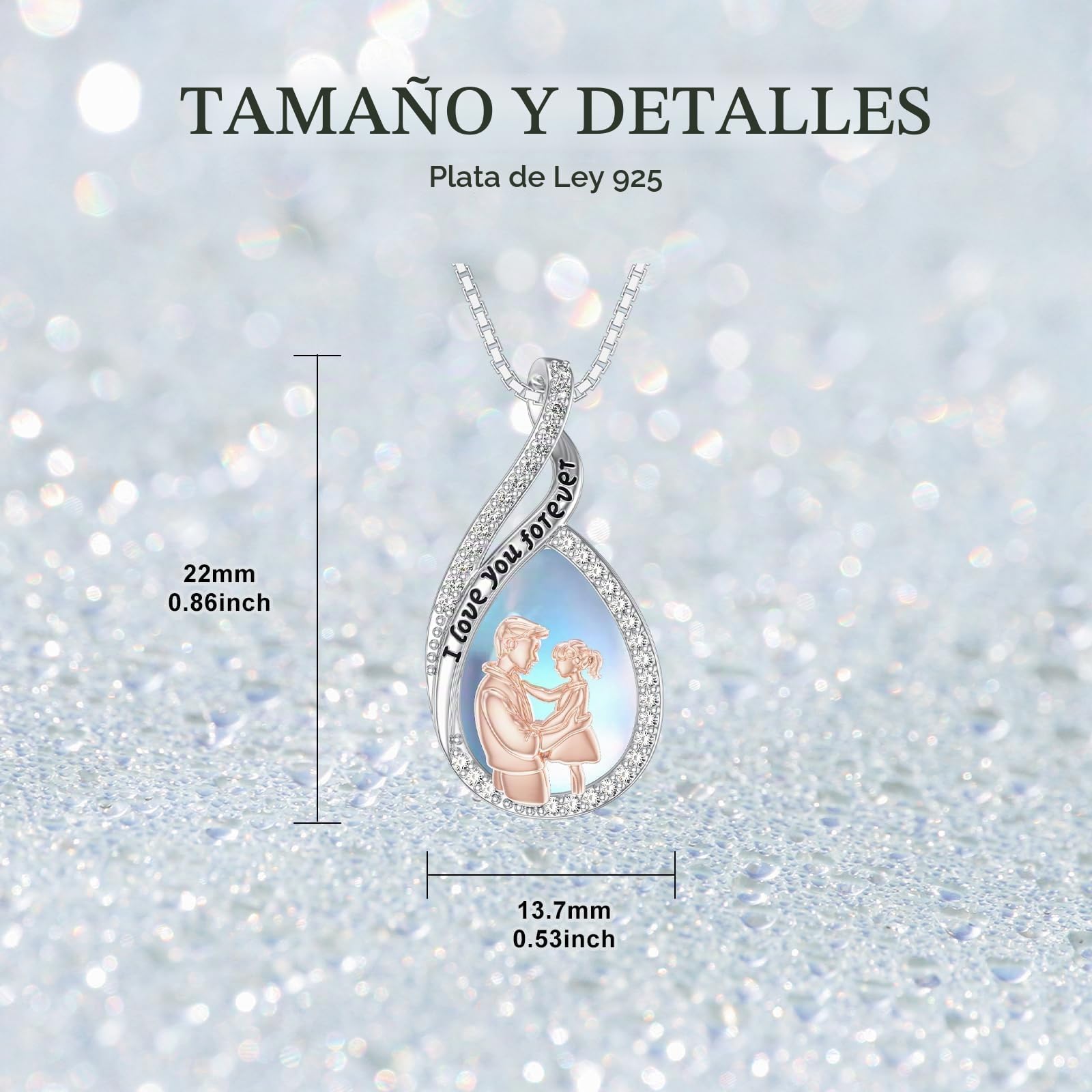 RomantiCWORK Collar de padre e hija de plata de ley 925 con colgante de corazón y papá hija regalo de cumpleaños, joyas para mujer y niña