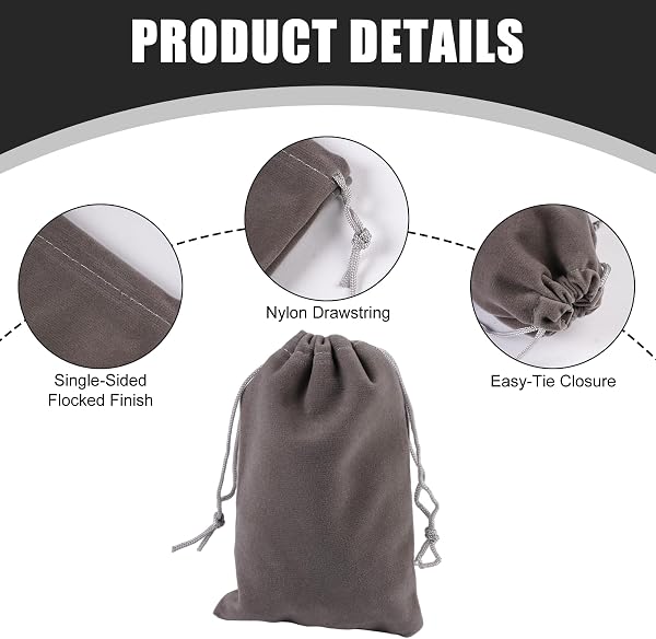 20 Pièce Pochette Bijoux, 10 × 15 cm Pochette Velours avec Cordon de Serrage, Réutilisables Sacs à Cordon en Velours, Pochettes Cadeau Bijoux pour Bagues, Cadeaux, Bonbons, Porte-Clés Ligne (Gris) - 3