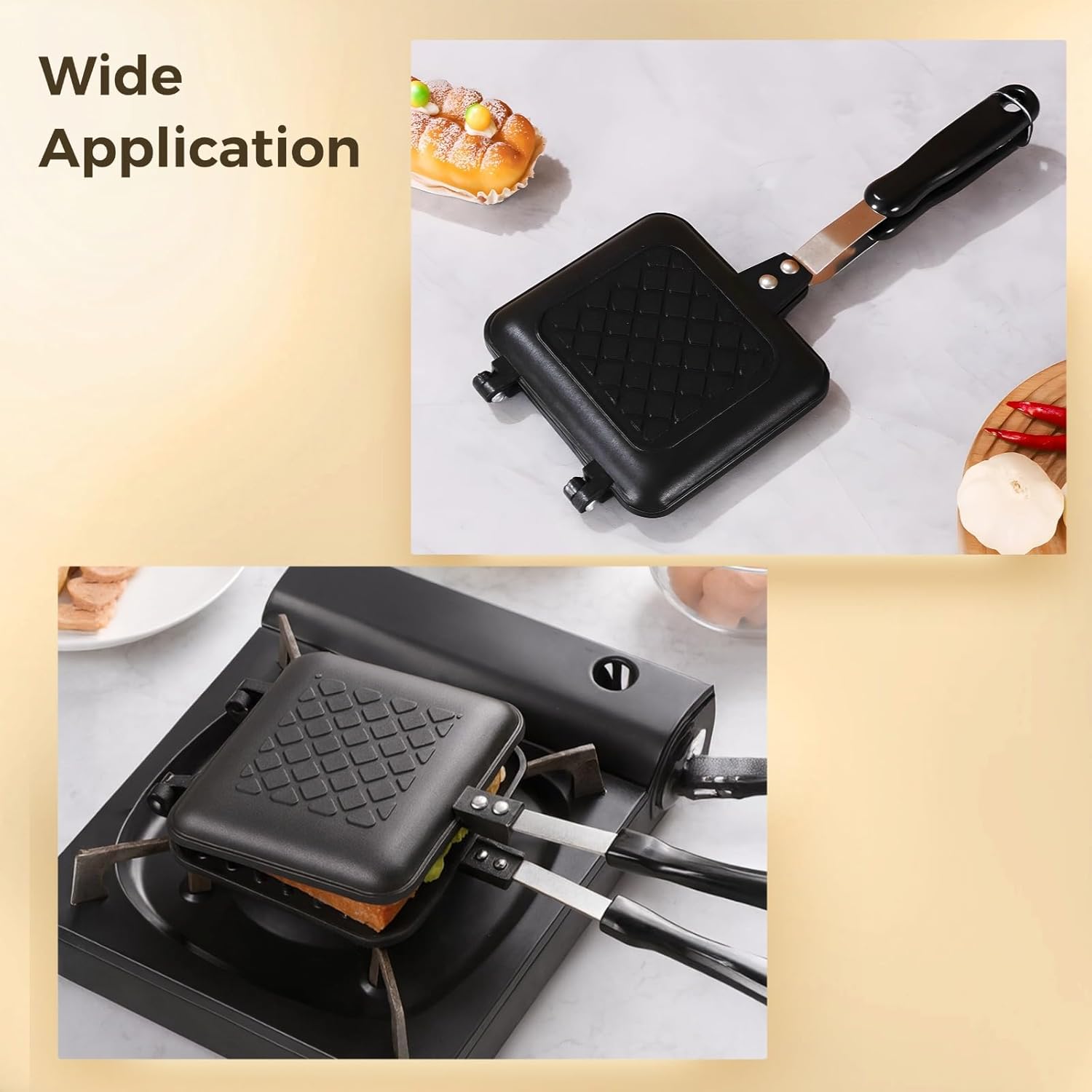 Panini Maker Sandwich Grill Stovetop, Double-Sided Press Panini, Waffle Griddle Non-Stick, Aluminum Alloy Tray Baking Portable, Home Kitchen Camping Grill Easy Clean
