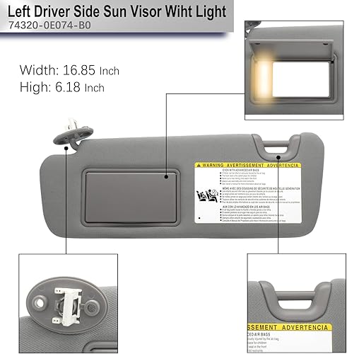 Miniatura 4 de Reemplazo de visera solar del lado izquierdo del conductor compatible con Toyota Highlander 2014 2015 2016 2017 2018 2019 Reemplazo # 74320-0E074-B0