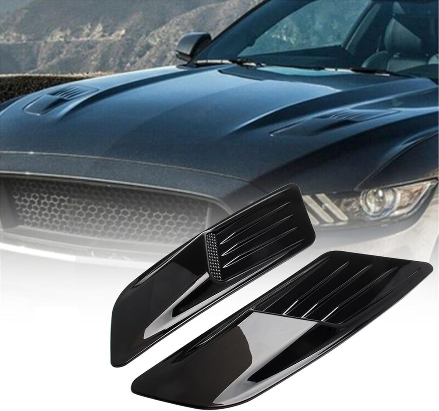 Universal Hood Vent Cover Car Front Hood Air Intake Trim Scoop Bonnet Vents Guards Heat Panel Cover Compatible With Ford Mustang 15-17 SLJ-1(Black)