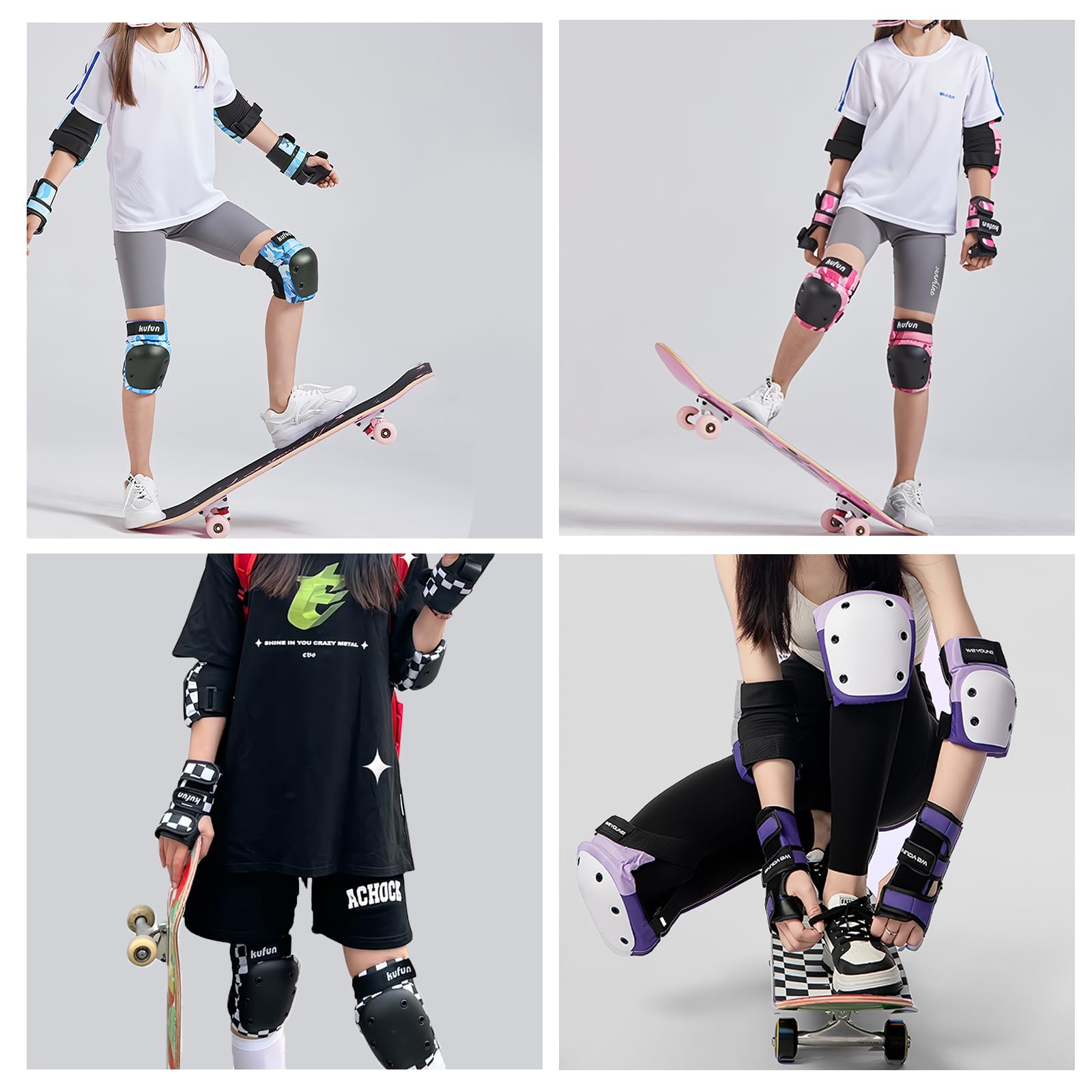6PC Kit de Protection,Protection Roller Enfant,Protection Roller Adulte pour Enfants,Adolescents,Adultes,Double Protection avec Coque en PP et Coussin en EVA pour Patinage,Skateboard