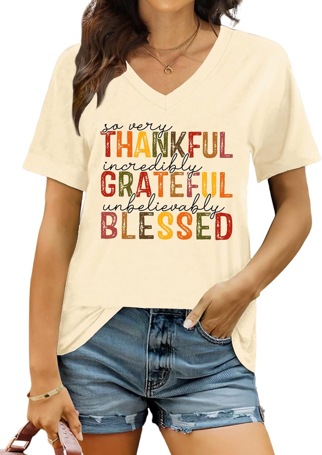 Thanksgiving Shirts for Women Thankful V Neck Shirt Family Thanksgiving Gifts Short Sleeve Tee Fall Top - Image 4
