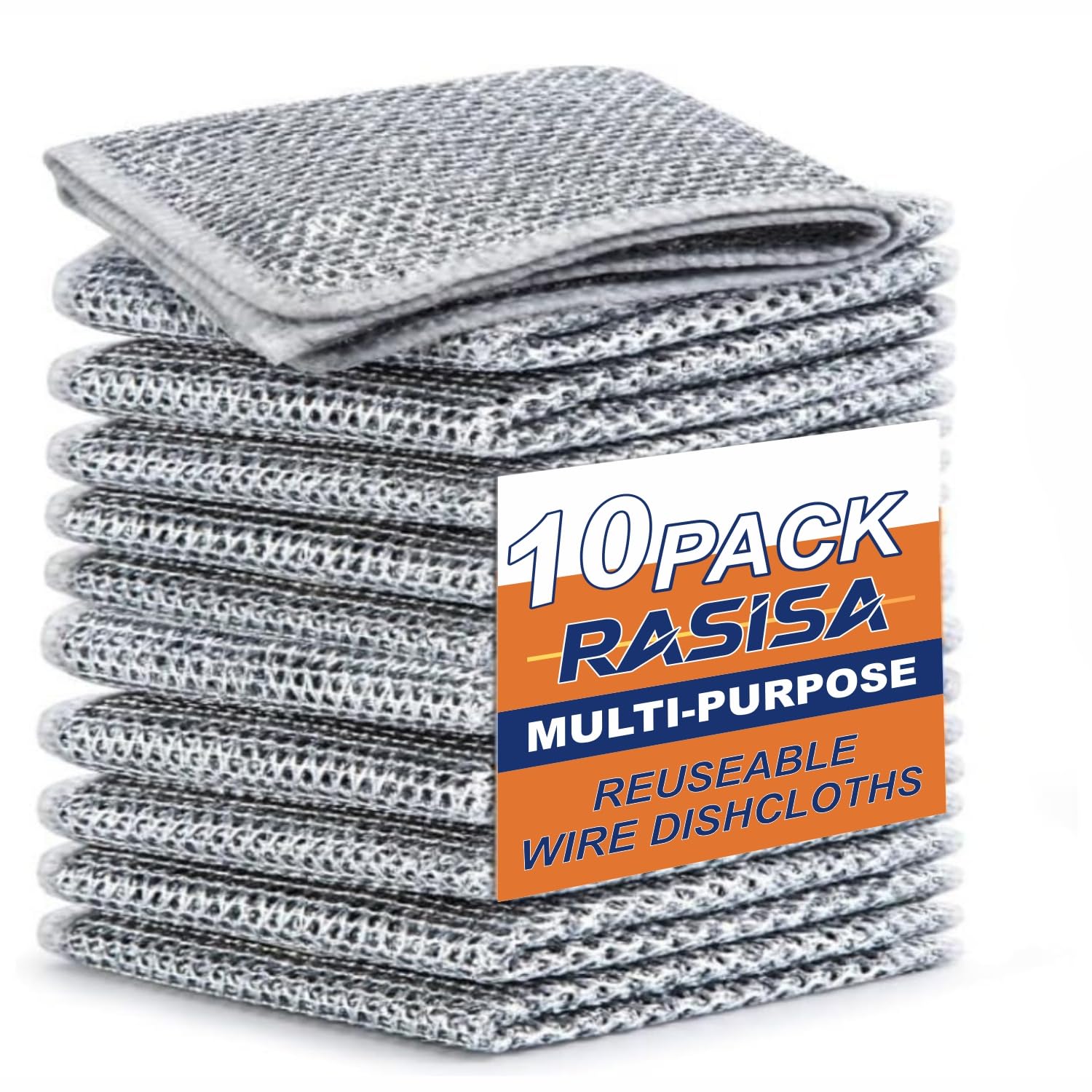 RASISA 10 Pack Non-Scratch Wire Dishcloth,Reuseable Cleaning Cloth,Multipurpose Wire Dishwashing Rags for Wet and Dry, Wire Cleaning Cloth for Kitchen,Easy Rinsing,Reusable,Sinks, Pots, Pans (B0D2N48H1B) Amazon Price History, Amazon Price Tracker