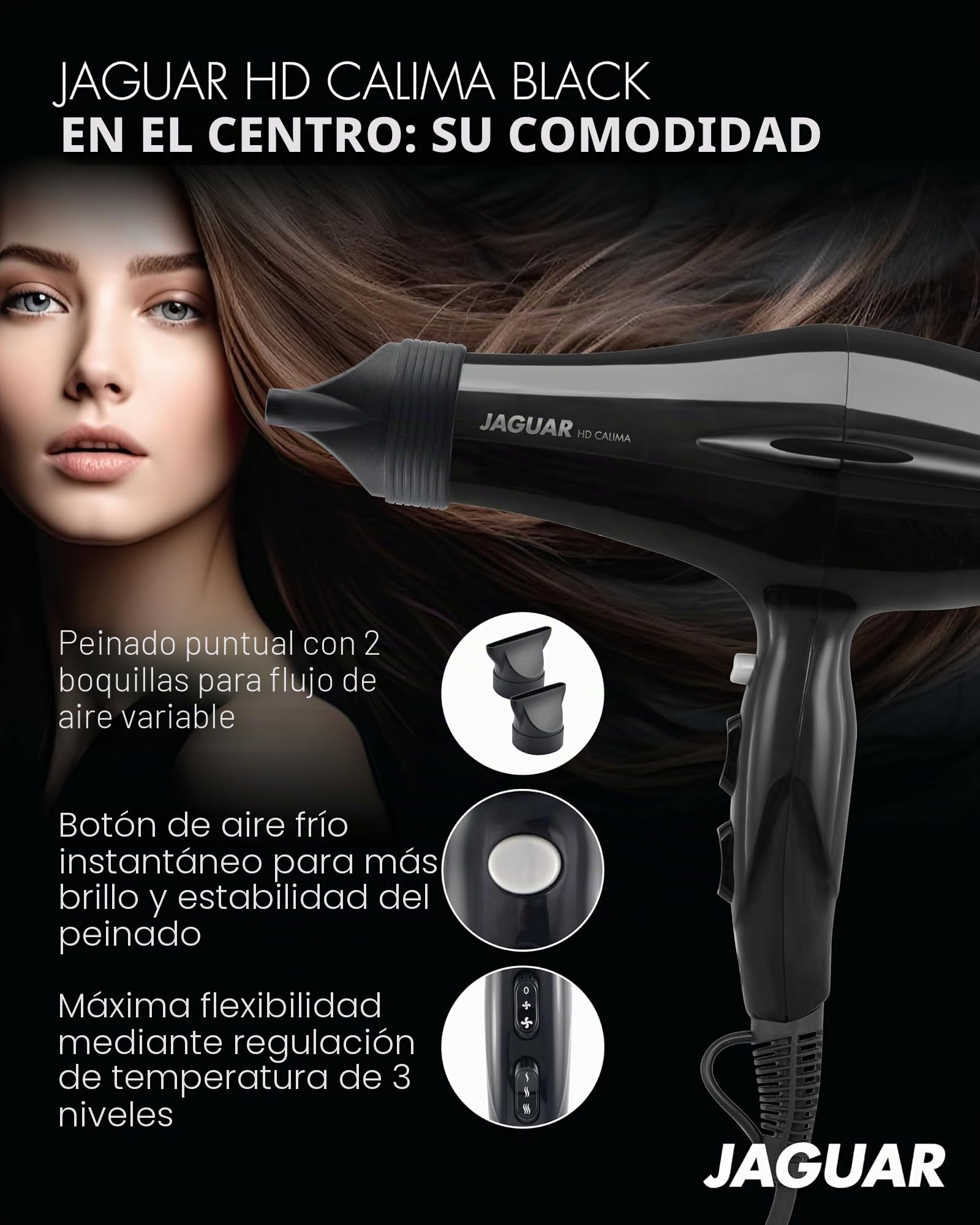 Jaguar HD Calima - Secador de pelo, Color negro