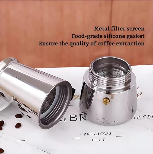 Miniatura 3 de Cafetera Moka de acero inoxidable, olla moka para estufa, cafetera percoladora, cafetera italiana, café cubano, cafetera Greca (6 tazas)
