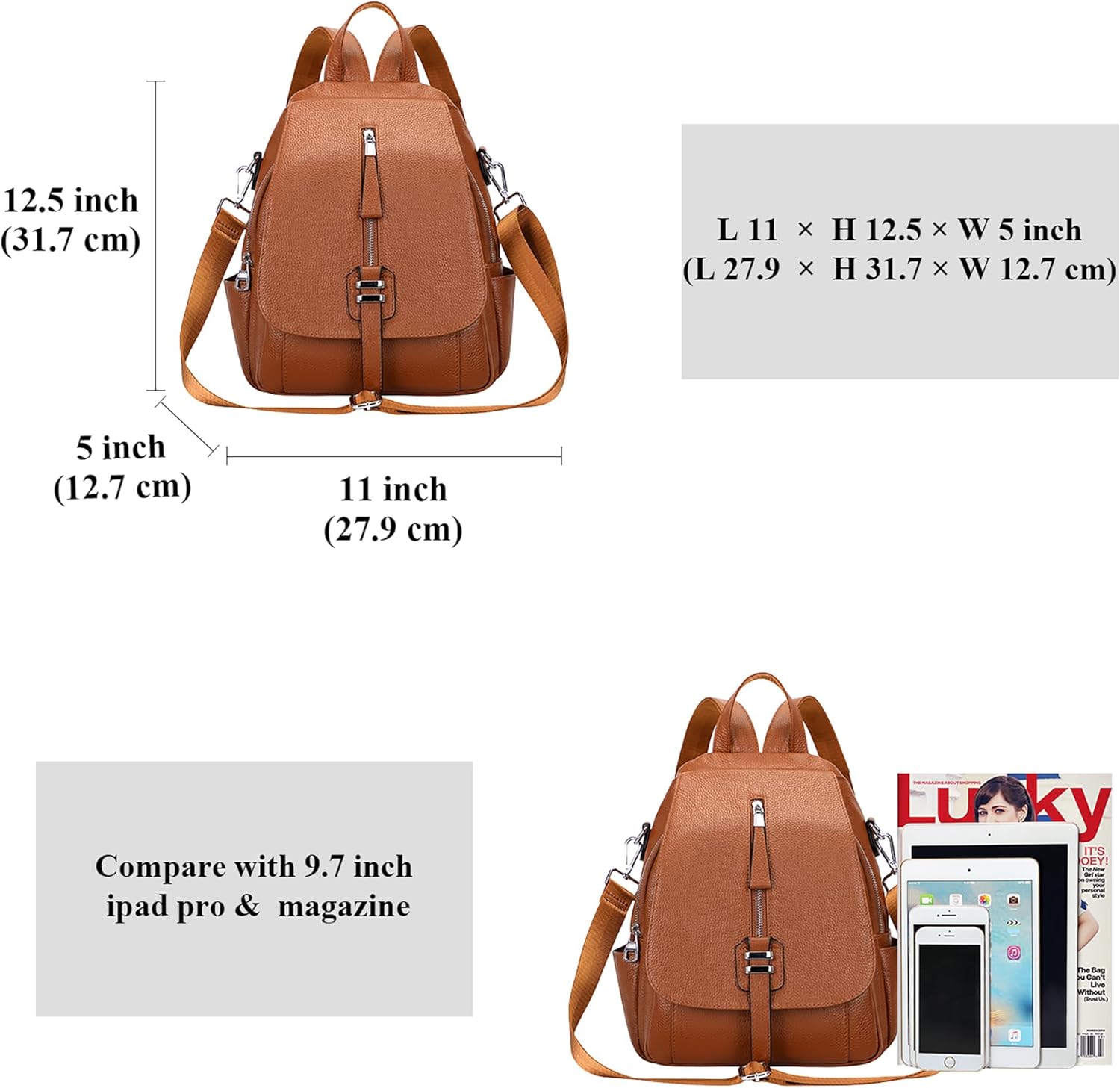 ALTOSY Genuine Leather Backpack for Women Convertible Shoulder Bag with Buckle Flap - Image 5
