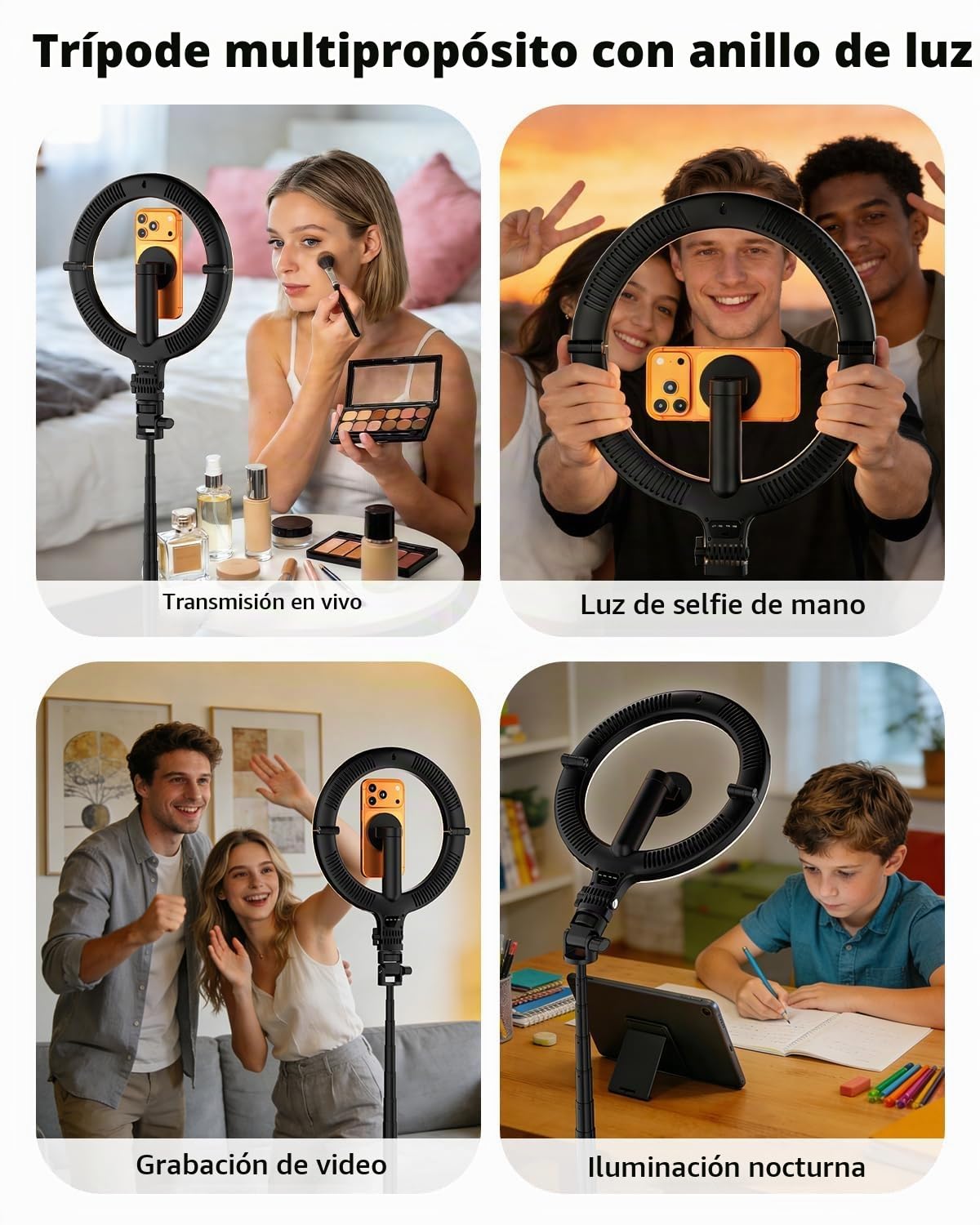 CloudValley Aro de Luz Magnético 10" con Trípode 76", Trípode para Teléfono con Luz Recargable 5000mAh, LED Plegable con 3 Modos & 10 Niveles de Brillo para Maquillaje, Selfies, TikTok