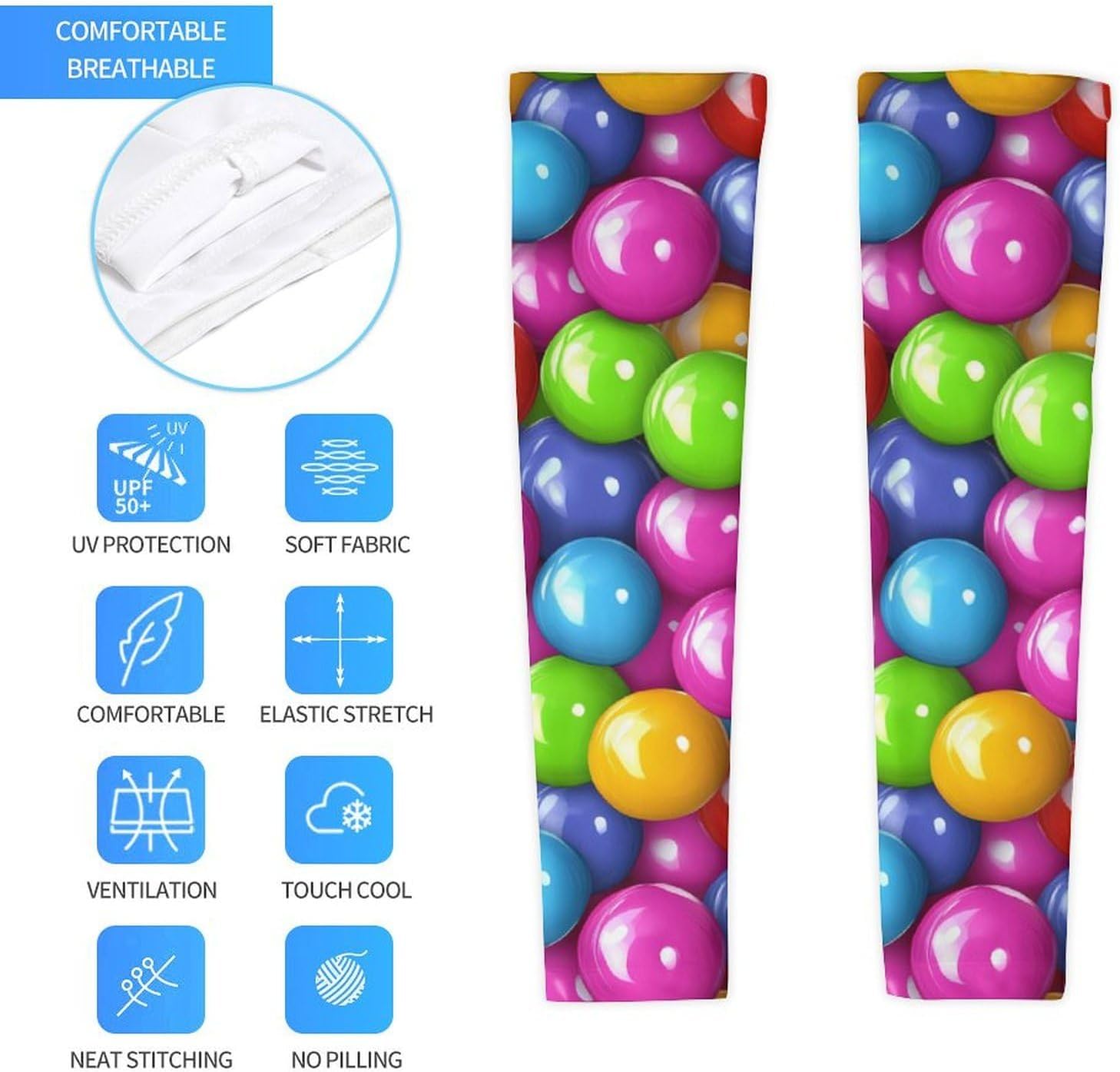 Colorful Candy Print Arm Sleeves Sun Protection Sleeves Sports Cooling Arm Compression Sleeve for Men Women