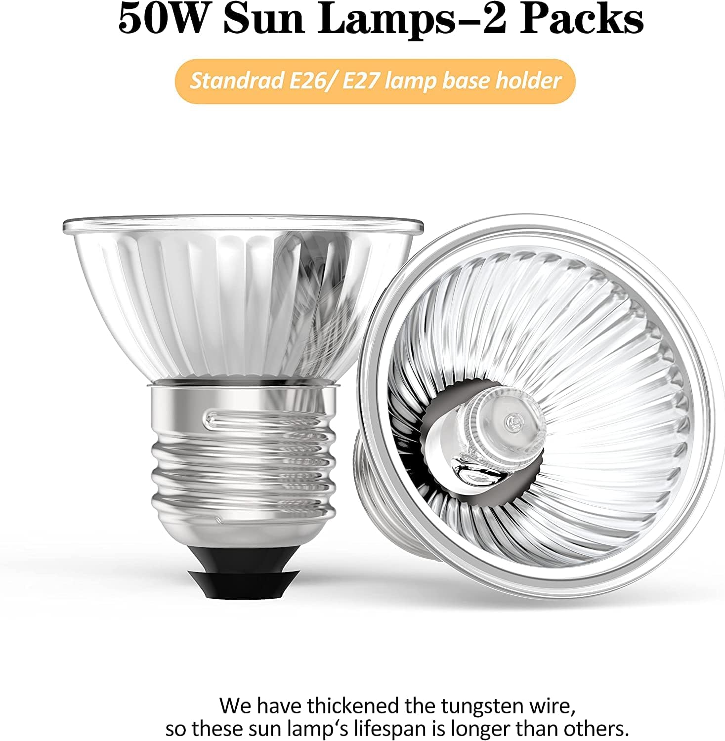 Reptile Heat Lamp, UVA UVB Turtle Light Bulb*2 Reptile Light Fixture with 360° Rotatable Hose and Timed Suitable for Turtle Reptile Plant (2 Pack 50w Bulb)