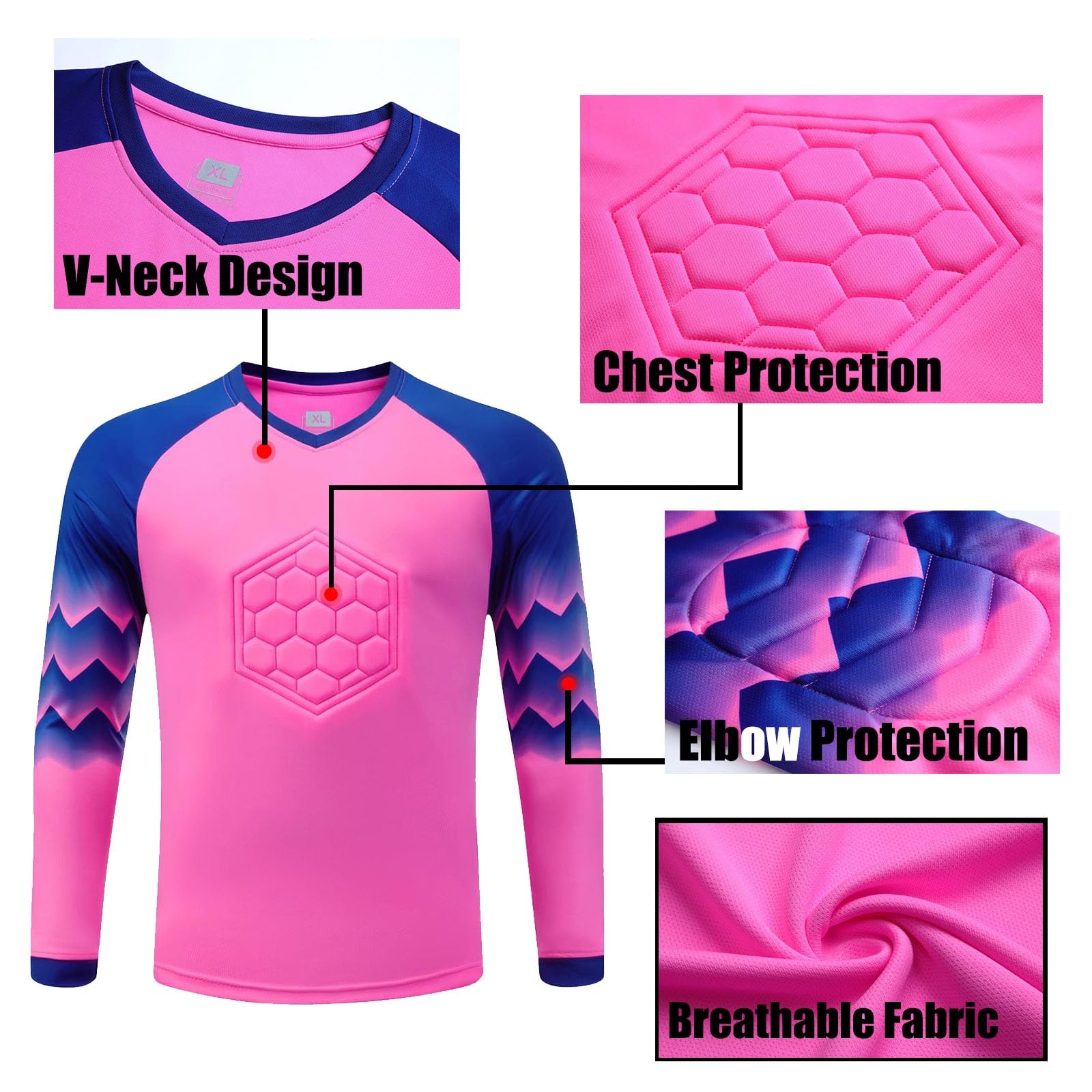 Personalisierte Kinder Torwart Trikots, Benutzerdefiniert Torwart Trikots für Herren mit Benutzerdefiniertem Namen Team Nummer Logo(Pink)