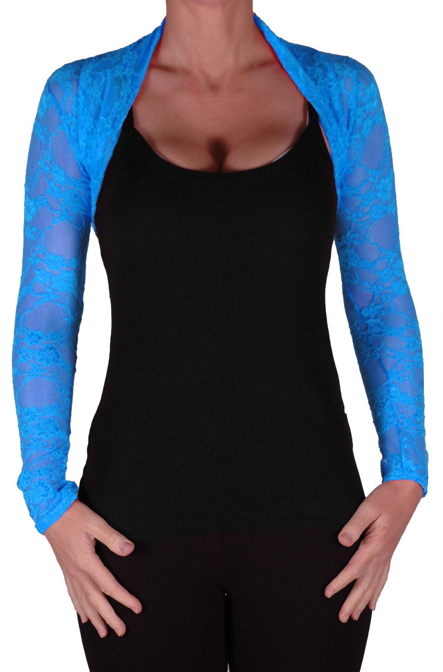 Eye Catch EyeCatchClothing - Mystique Fitted Evening Bolero Lace Shrug One Size Turquoise