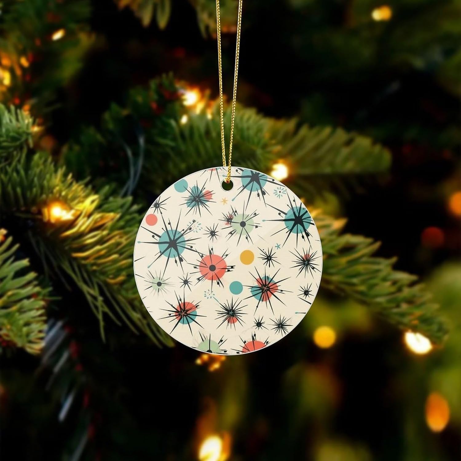 Atomic Stars Retro Pattern Christmas Ornaments - Farmhouse Xmas Hanging Ornaments for Christmas Tree Decorations, Pendant Decor and Gift Party Tags image 3