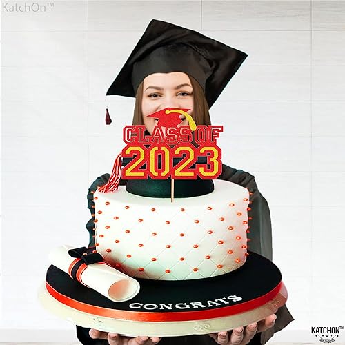 Miniatura 2 de KatchOn, Decoración para pastel de graduación con brillantina, enorme, 8 pulgadas, decoración de pastel de felicitaciones rojas de clase de 2023