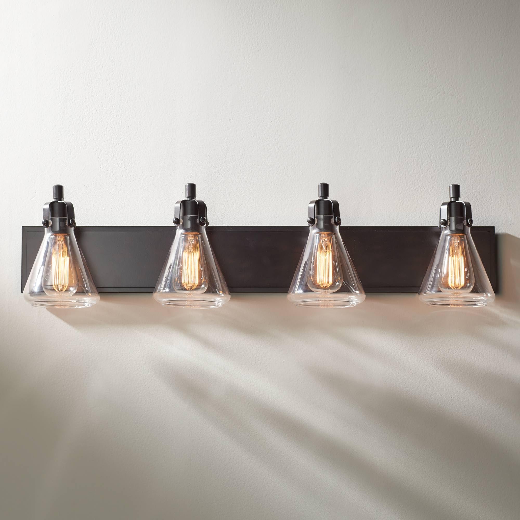 Possini Euro Design Cindy Farmhouse Industrial Rustic Wall Light Bronze Brown Metal Hardwired 33" Wide 4-Light Fixture Mounted Clear Glass Shade