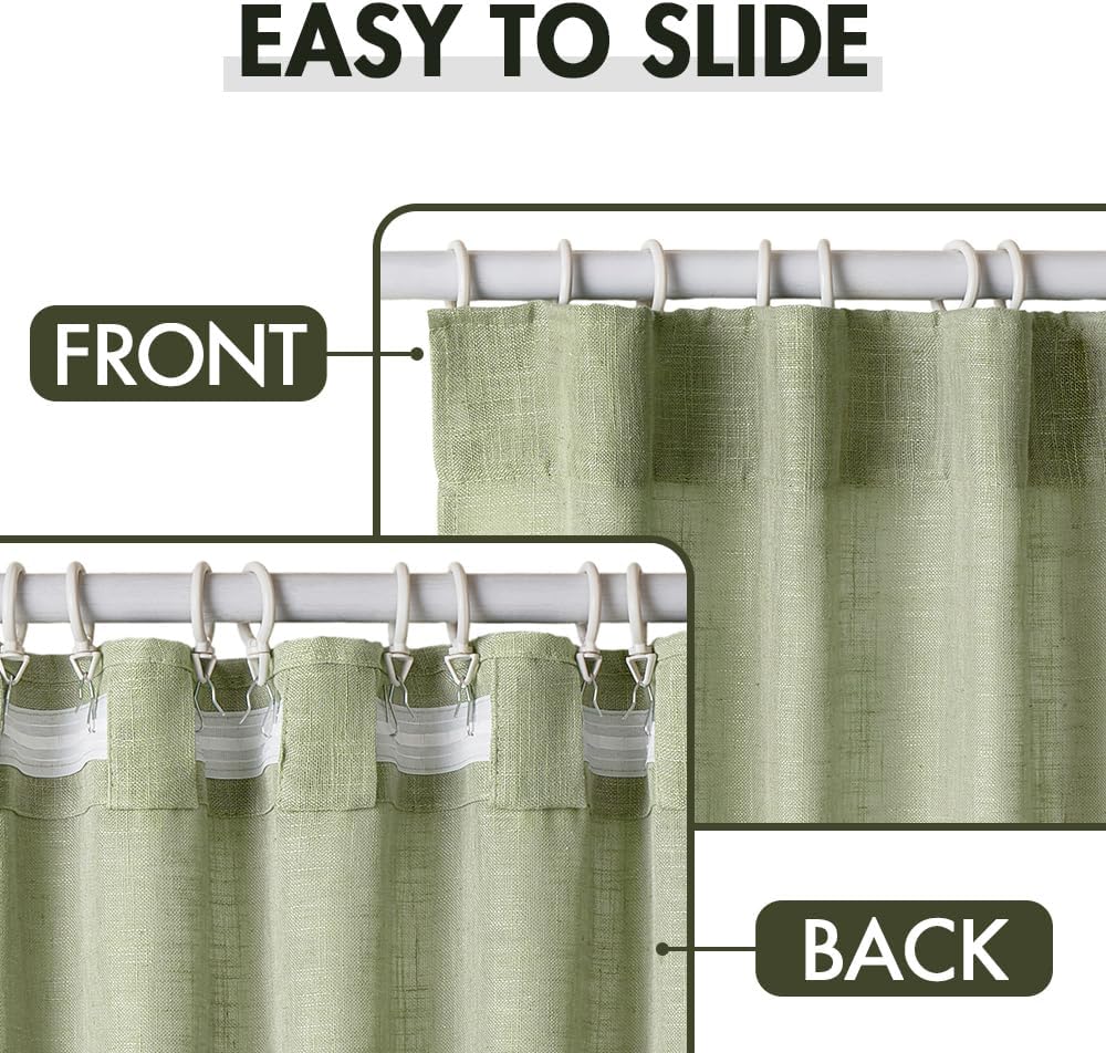 MIULEE Linen Textured Kitchen Window Curtains Over Sink 24 Inch Length Semi Sheer Small Tier for Cafe Bathroom Short Rod Pocket 2 Panels Sage Green Bundle Pinch Pleated Curtains 2 Panels W52xL84