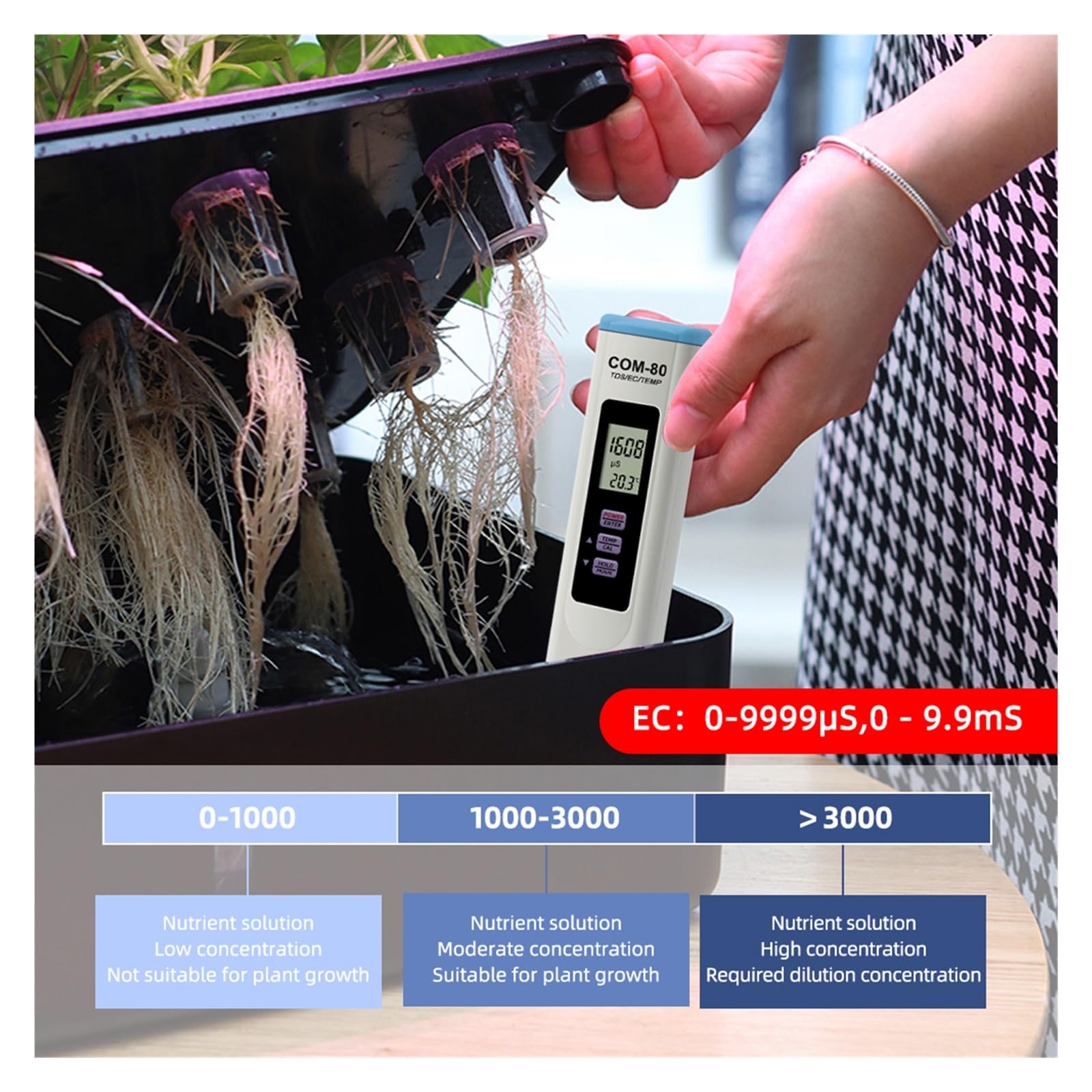 Miernik Temperatury TDS EC COM-80 Monitor Całkowitych Rozpuszczonych Ciał Stałych Tester Przewodności Do Hydroponiki Akwariowej Wody Pitnej Szybkie I DokłAdne Wykrywanie