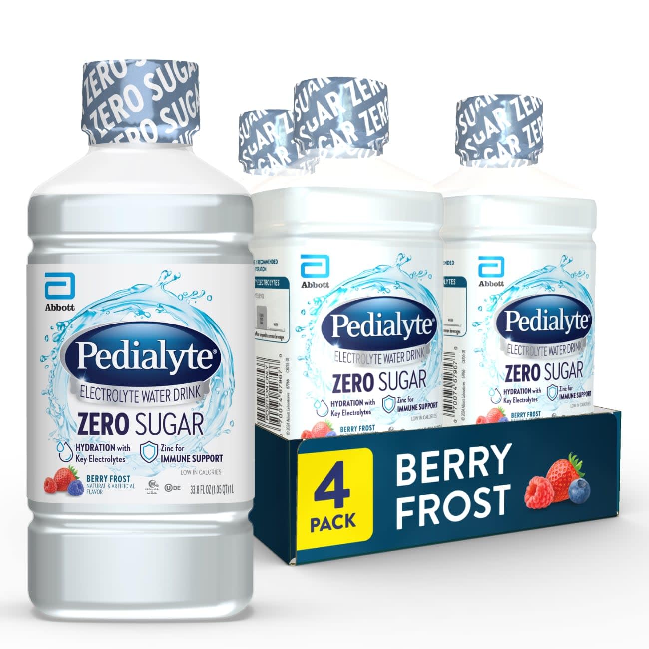 Pedialyte Electrolyte Water with Zero Sugar, Hydration Drink, 1 liter, 4pk