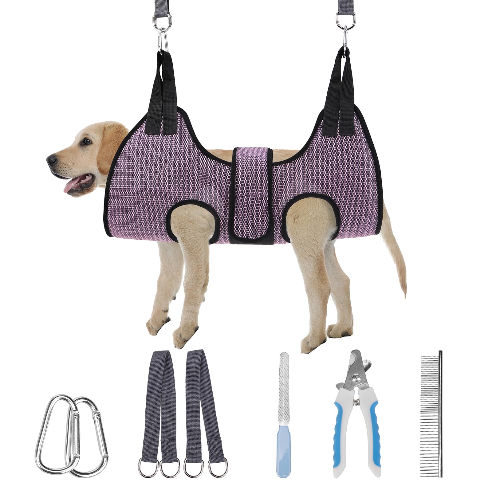 PAWCHIE Dog Grooming Hammock Harness for Dogs & Cats with Pet Nail Clipper Trimmer- Breathable Cat Hanger Sling for Trimming Clipping Nails-Dog