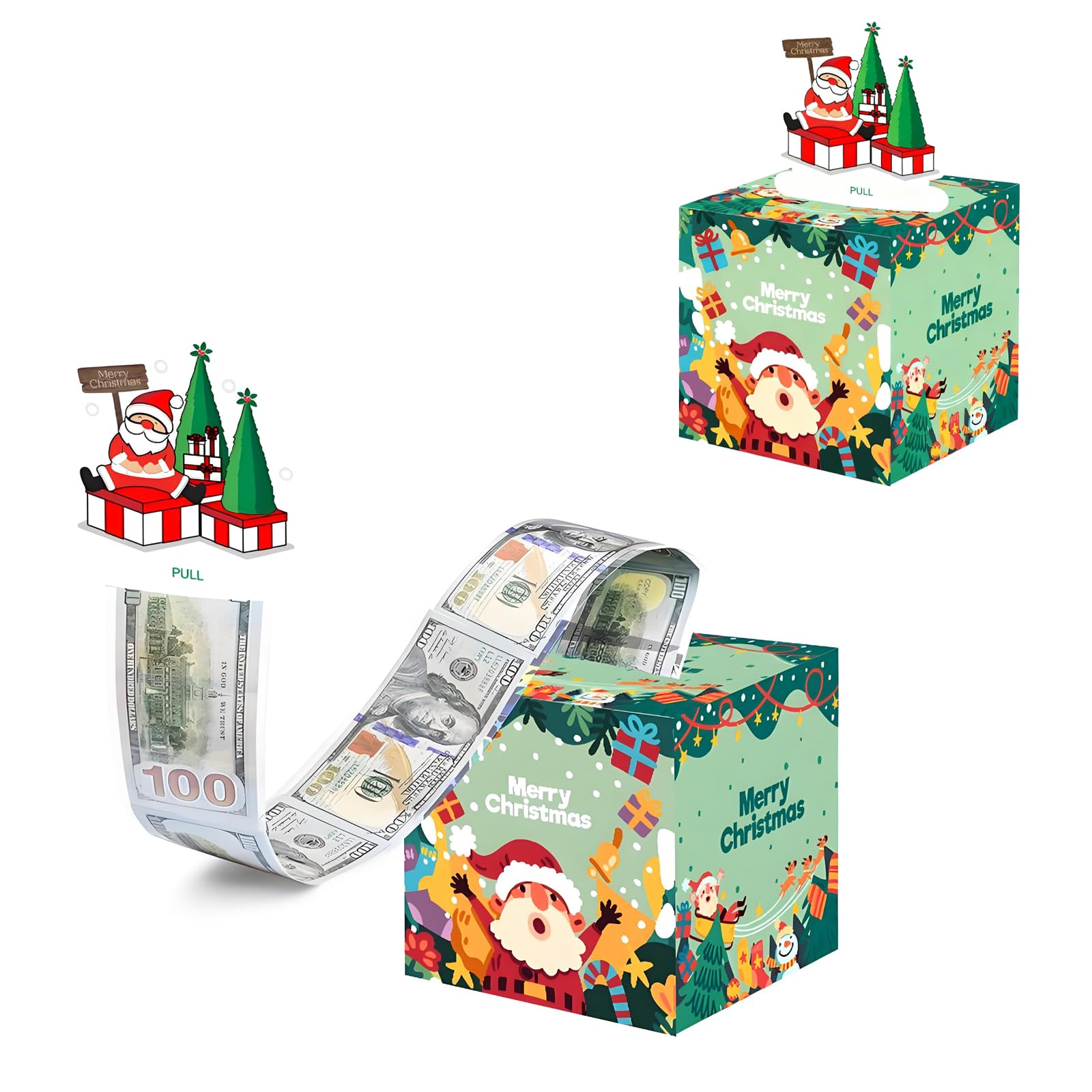 Funny Christmas Money Gift Boxes, Surprise Money Roll Gift Box with 50 Pull Out Cards, Money Gift Box for Men and Women Christmas Party (Light Green)