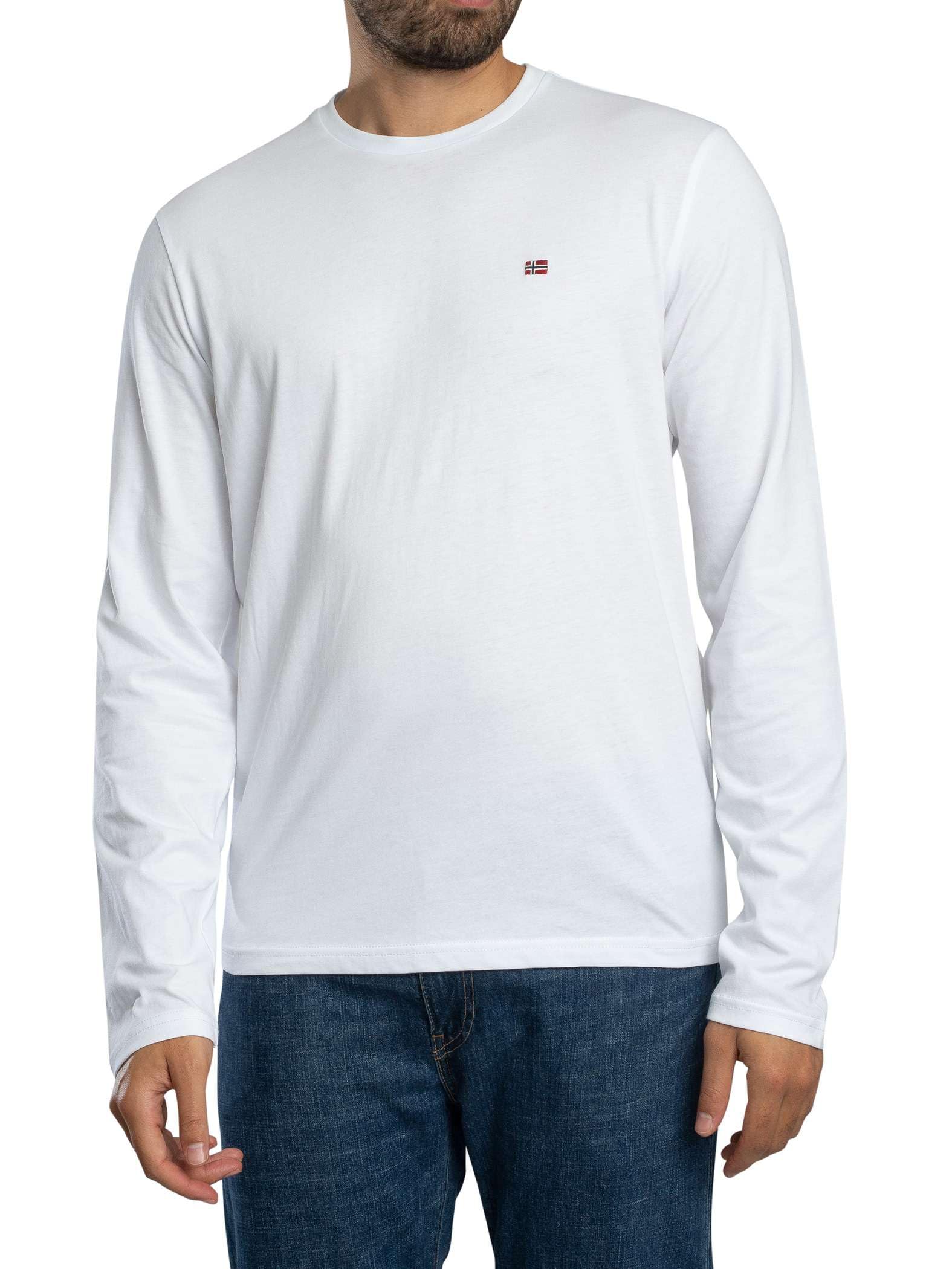 Napapijri Men's Bright White Salis Longsleeved T-Shirt, S