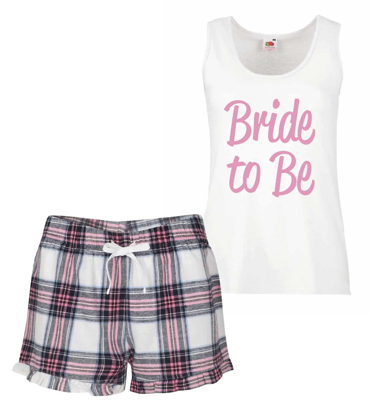60 Second Makeover Women's Pink Limited Bride To Be Pyjama Set Tartan Frill Wedding Hen Party Size - Xs