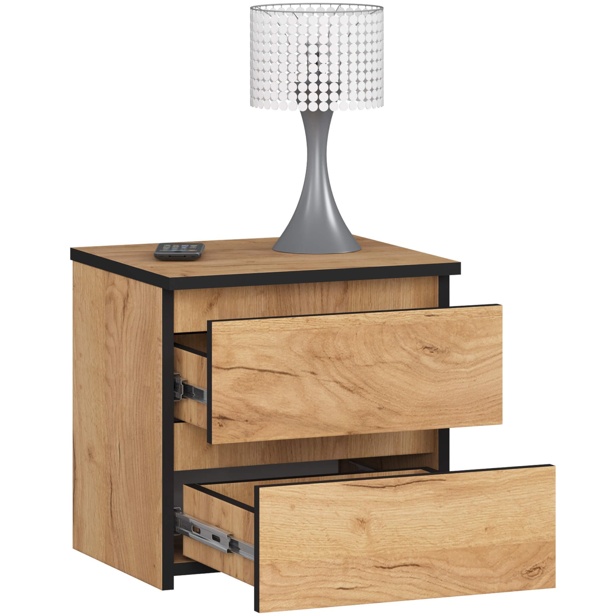 AKORD | Kommode 2 Schubladen Sideboard Mehrzweckschrank Schrank | Schreibtisch | ecktisch | Eck Schreibtisch für Home Office | Einfache Montage | 40x40x35 | Eiche Craft