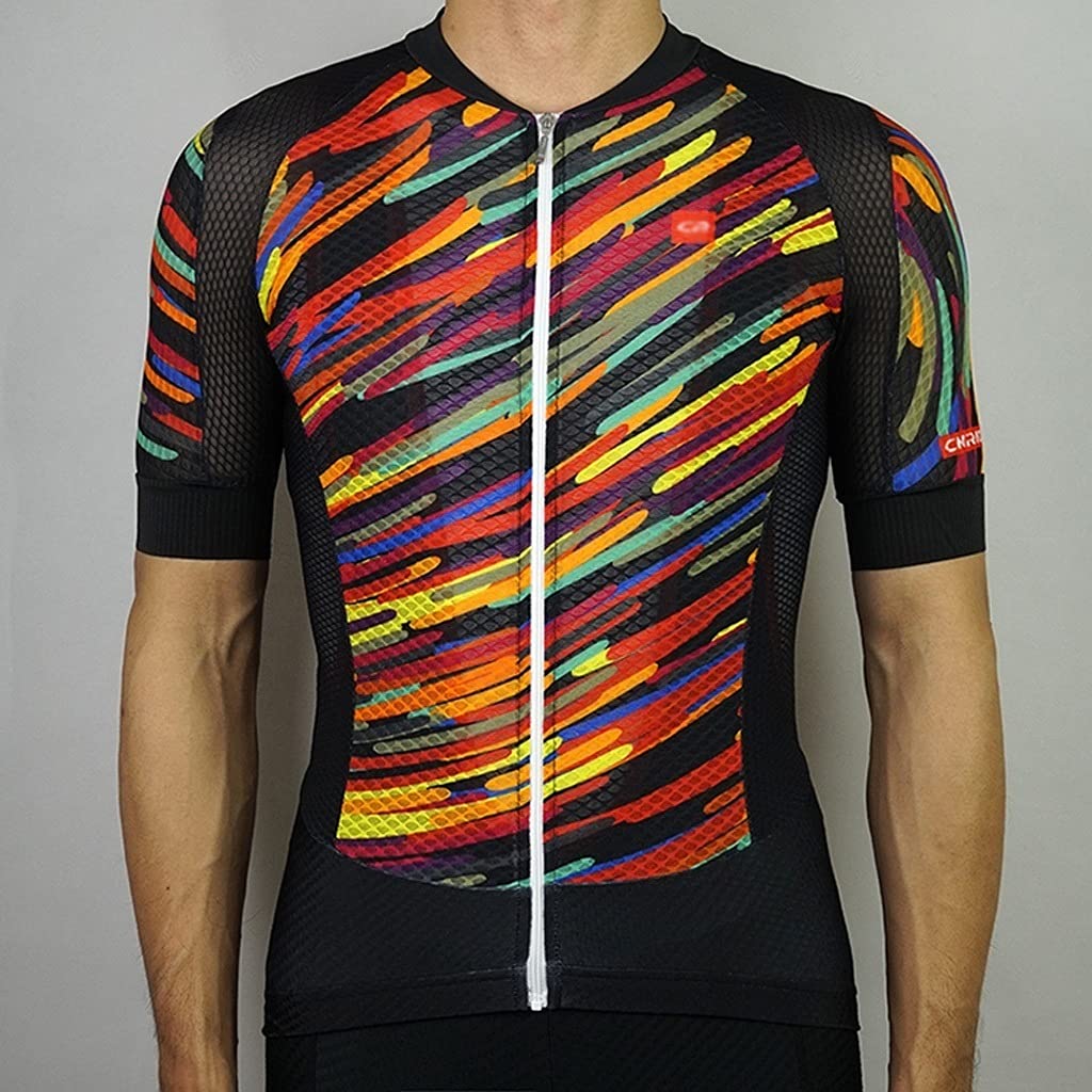 Męska odzież kolarska Kolor Paski Siatka Szybki Suche Lato MTB Jazda na rowerze Jersey dla Mężczyzn Krótki Rękaw Odzież Odzież rowerowa Oddychająca Męskie koszulki kolarskie(XL)