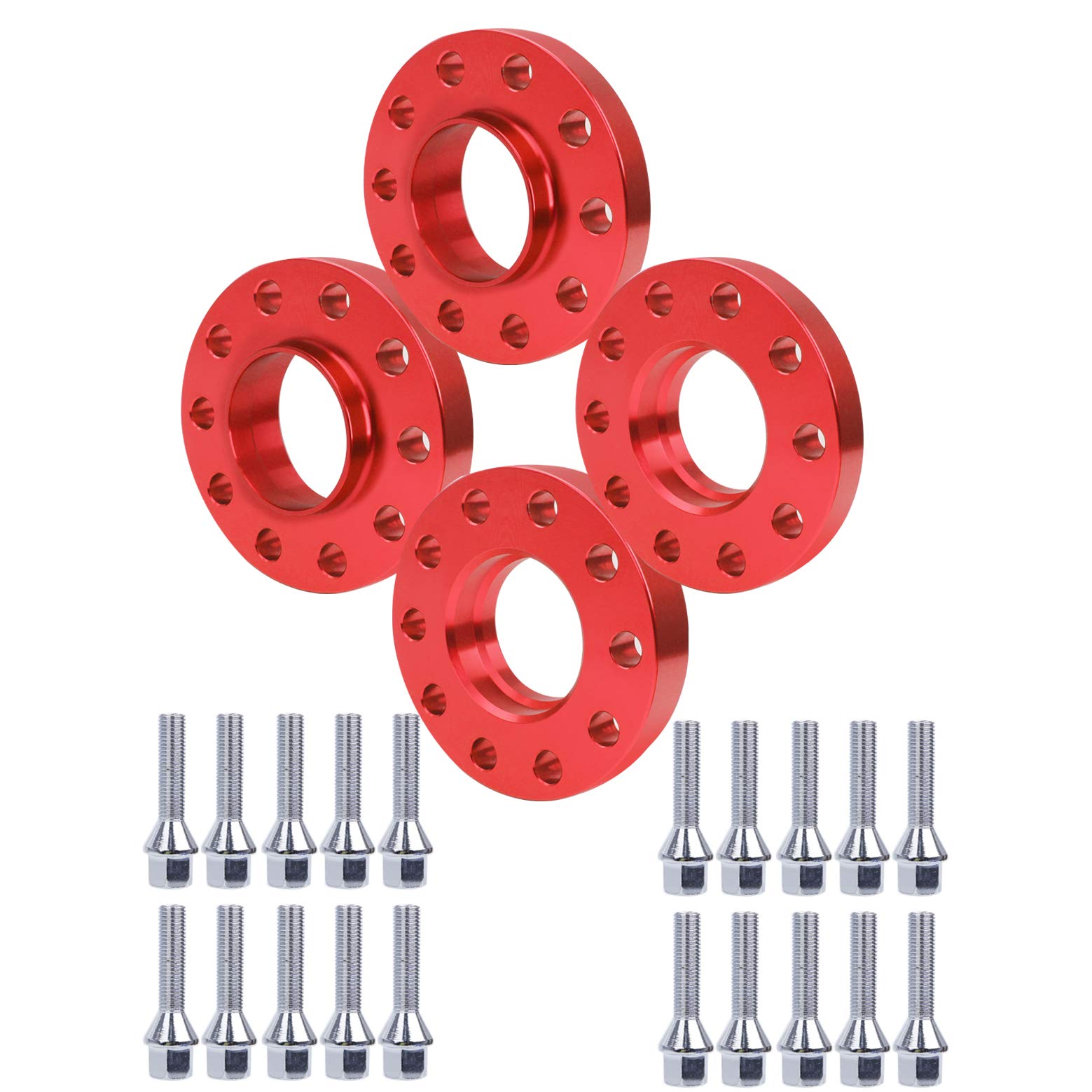 Pindex Élargisseurs de Voie pour BMW 5x120 2x15mm 2x20mm,NLB 72,56mm avec 20 Boulon M12x1.5,Compatible avec BMW E82 E88 E36 E46 E90 E91 E92 E93 E28 E34 E60 | Lot de 4 disques d'espacement pour E82 E88 E36 E46 E90 E91 E92 E93 E28 E34 E60 E23 E32 Rouge
