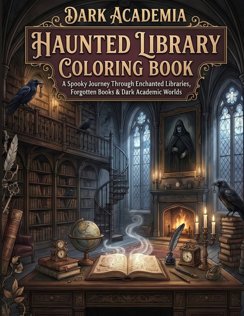 Dark Academia Haunted Library Coloring Book for Adults: Gothic Architecture, Vintage Bookshelves, and Candlelight Scenes — A Cozy Yet Spooky Aesthetic Escape for Stress Relief and Creative Relaxation