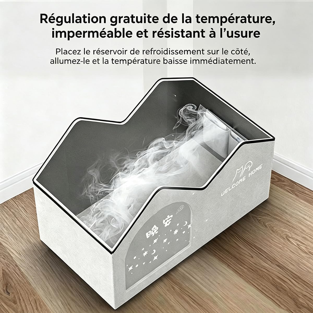 Maison Rafraîchissante Chat – Cabane de Refroidissement avec Poches de Glace, Niche Respirante Anti-Fuite et Barrière Thermique, Rafraîchisseur Idéal pour Intérieur, Balcon et Terrasse (L)