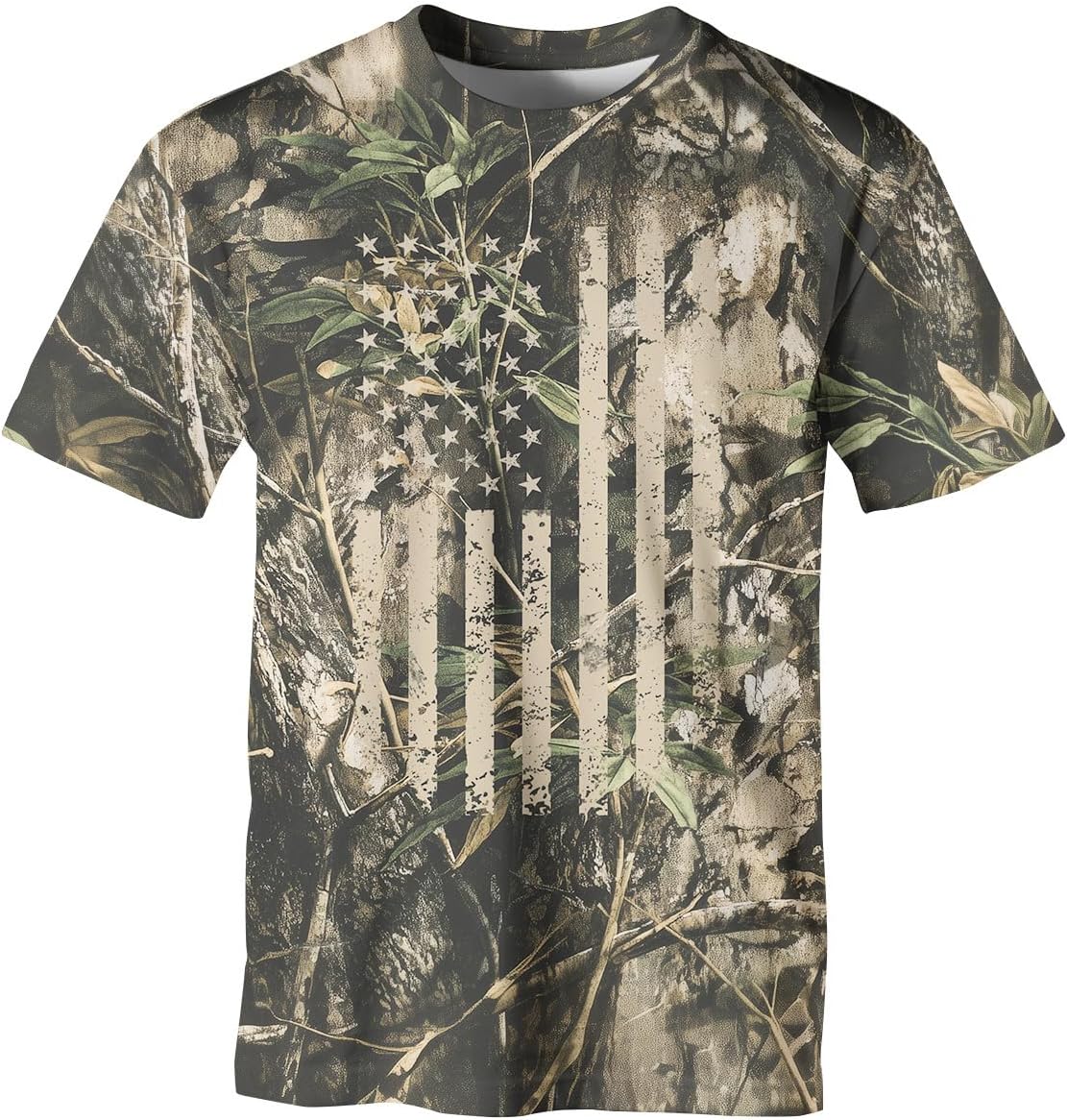 Men’s Camo American Flag T-Shirt Patriotic Camouflage Hunting Outdoor Tee Short Sleeve
