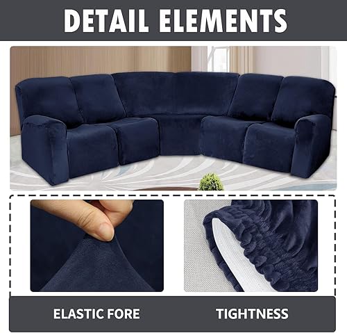 Miniatura 8 de Funda elástica de terciopelo en forma de L para sofá esquinero, 7 piezas, fundas de sofá esquinero para sofá seccional, fundas de sofá reclinables