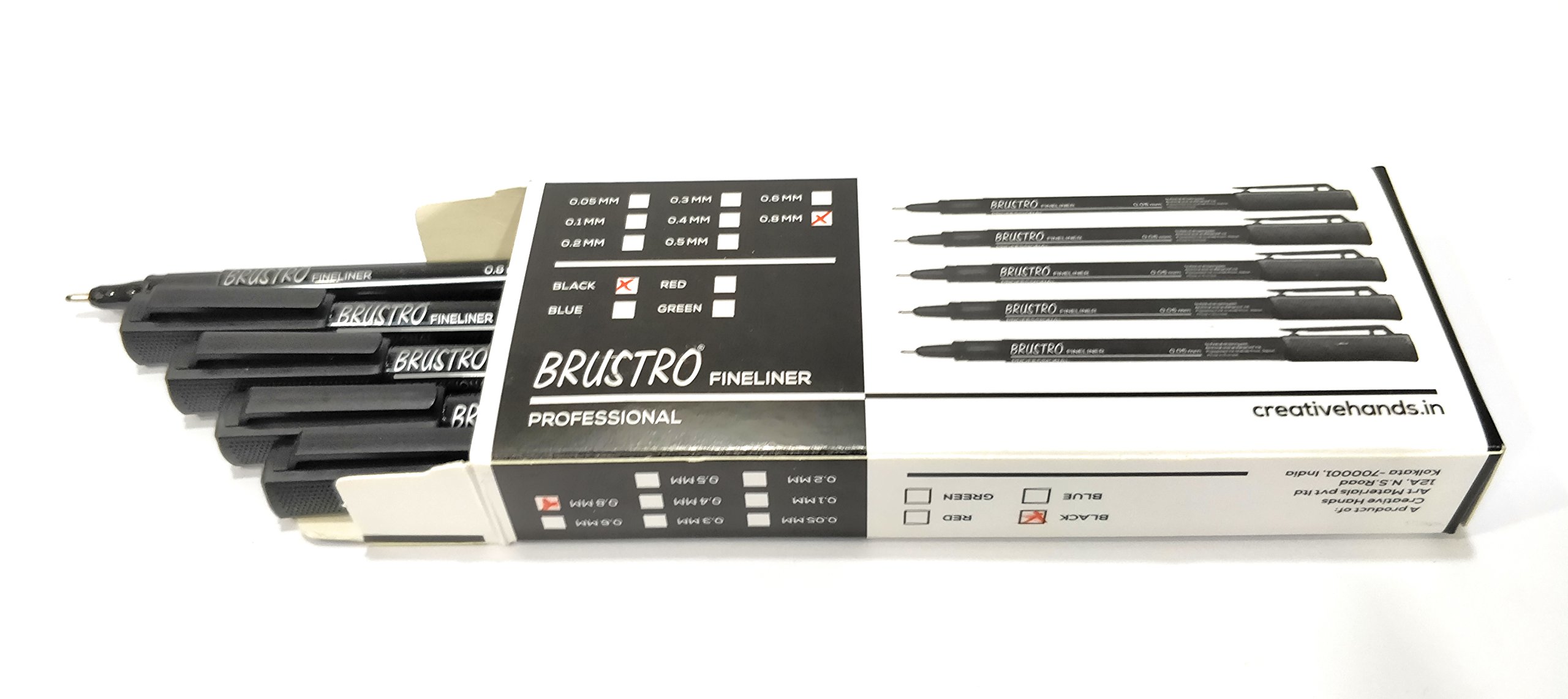 BRUSTRO Caja de 10 rotuladores profesionales a base de pigmentos (tamaños de punta de 0,8 mm, tinta negra y resistente a los rayos UV) con agarre cómodo, ideal para mandala, bocetos, escritura,