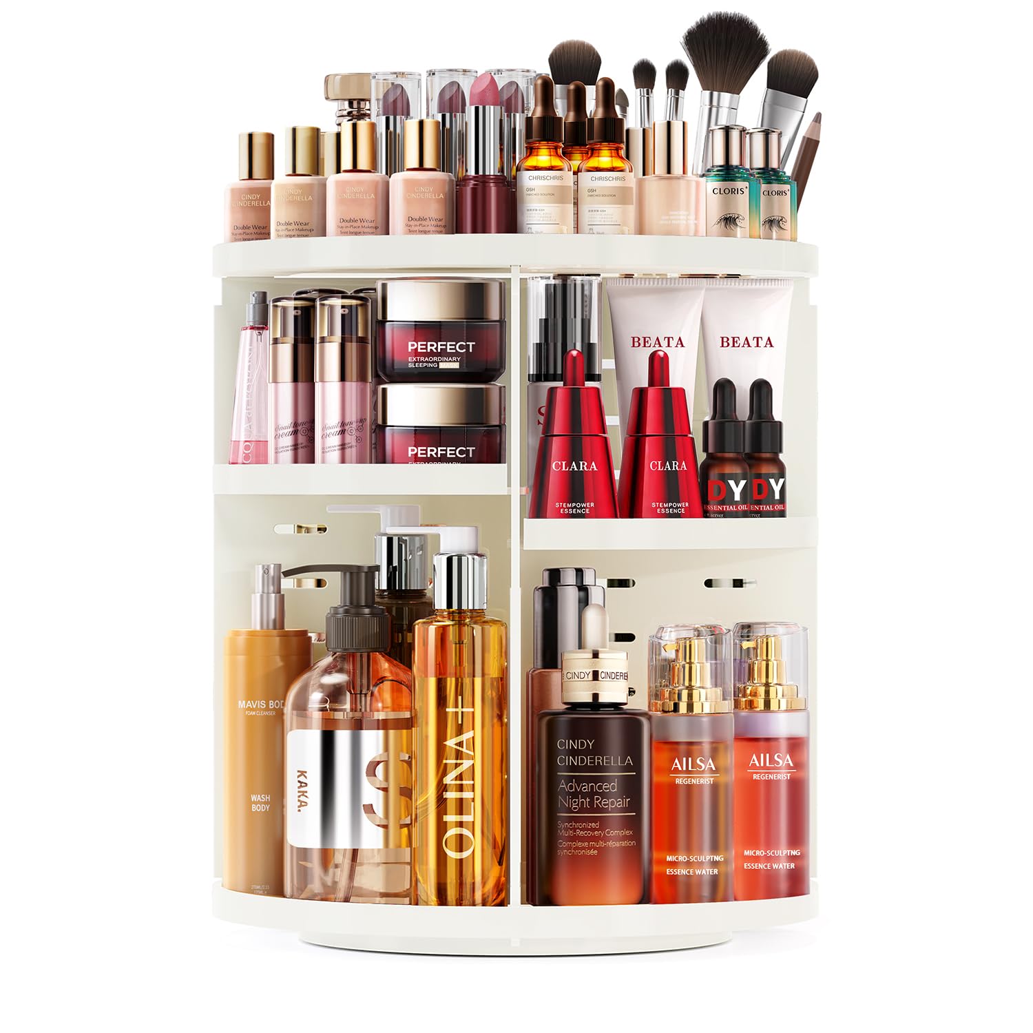 Auxmir Make Up Organizer mit 9 Einstellbaren Stufen, 360° Drehbar Schminktisch Kosmetik Organizer, Extra Größer Verbessert Schmink Organizer Skincare für Dresser Schlafzimmer Badezimmer, Weiß