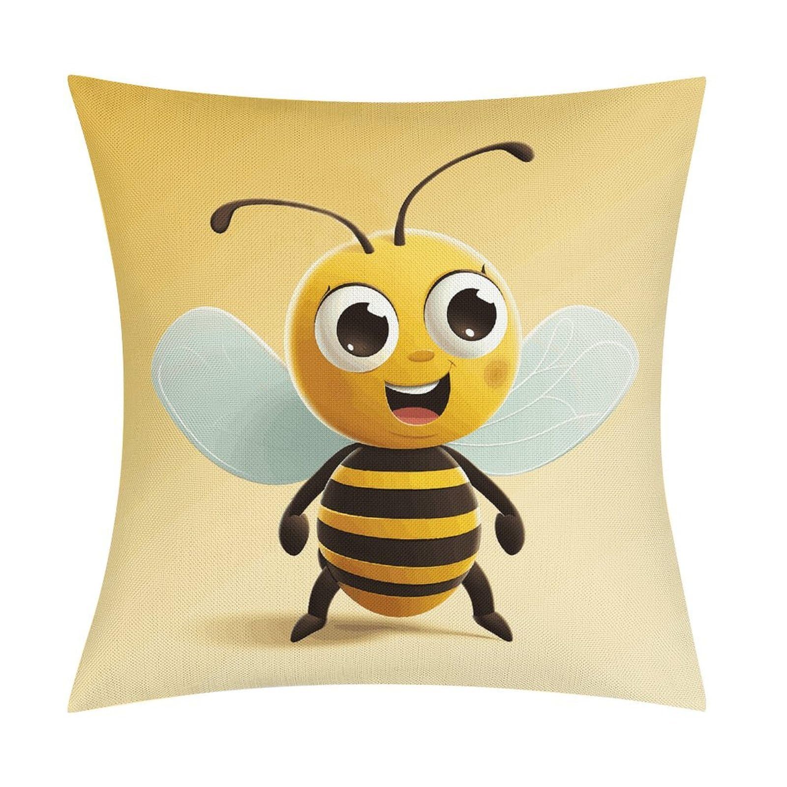 JTREHY Cartoon Bee Throw Pillow Covers Farmhouse Pillow Cover Standard Pillow Shams Decorative Square Pillowcases Soft Pillow Cases Wrinkle Fade Resistant for Couch Home 18x18 Inch